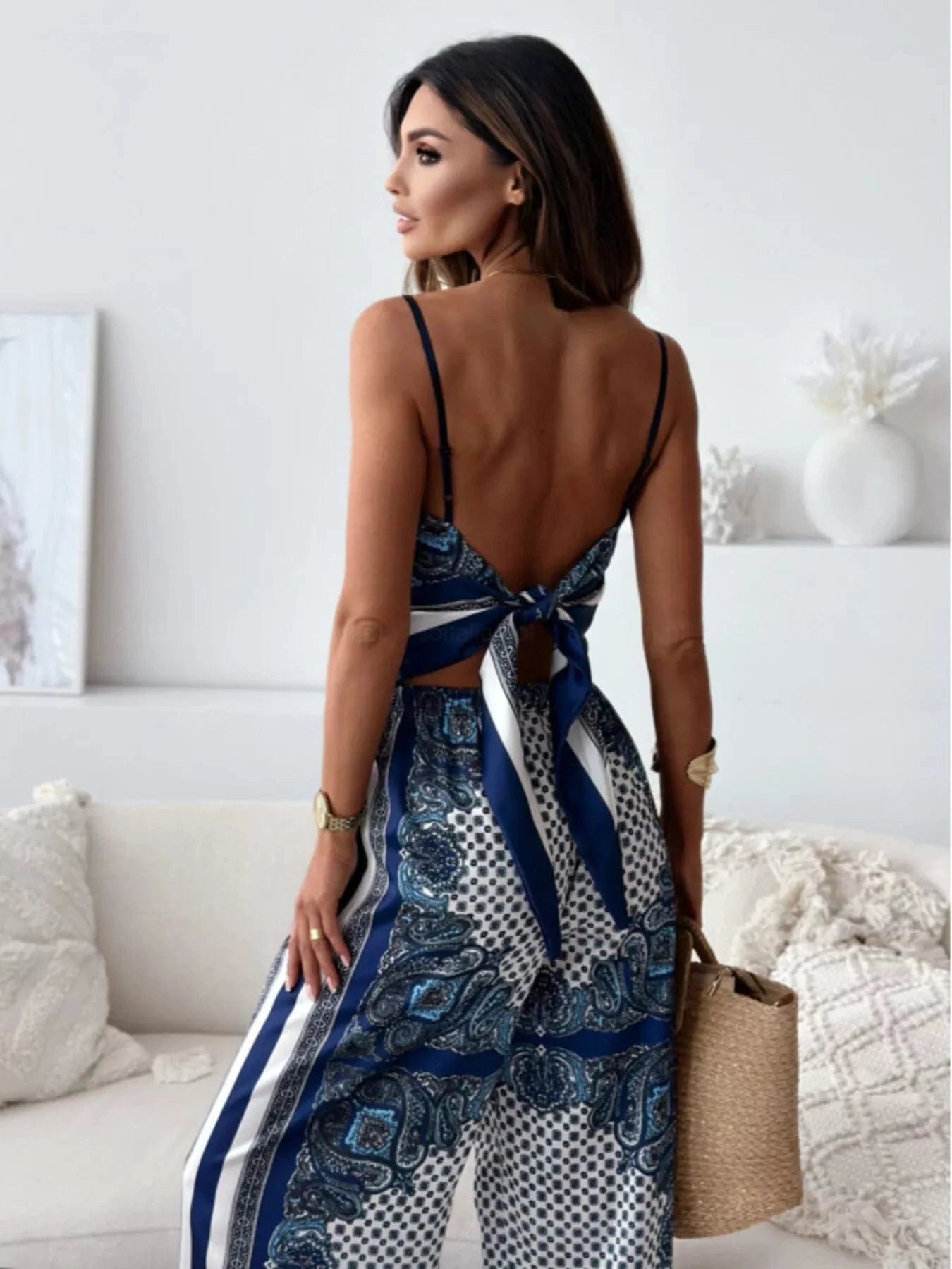 Tie Back Printed Cami and Pants Set Two-Piece sets