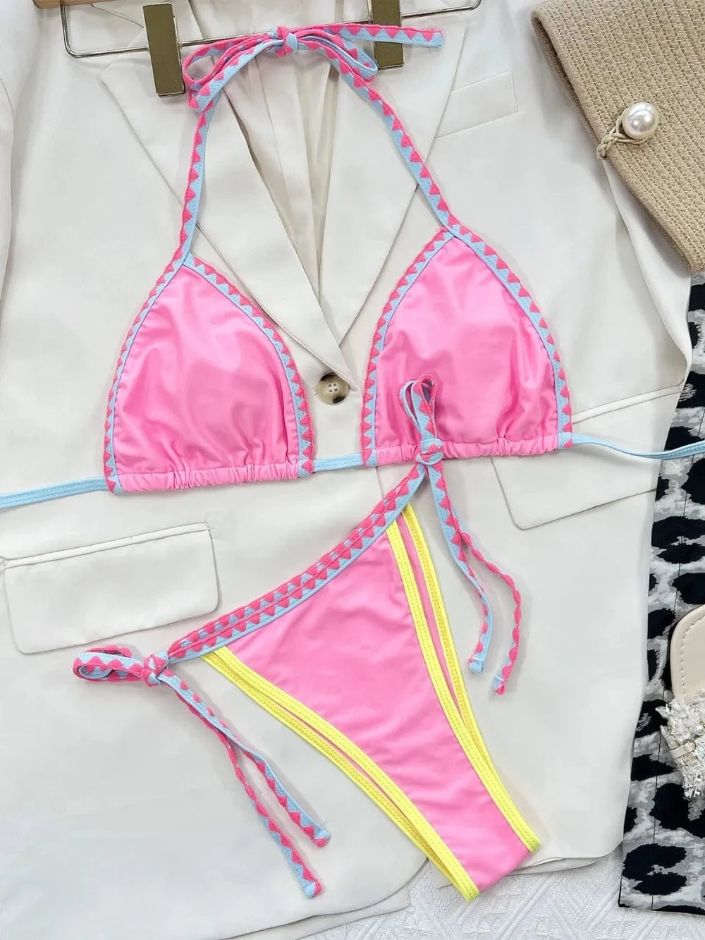Contrast Trim Halter Neck Bikini Set Various Bikini