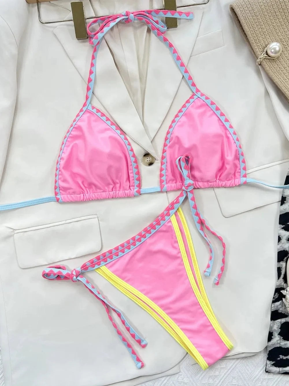 Contrast Trim Halter Neck Bikini Set Various Bikini