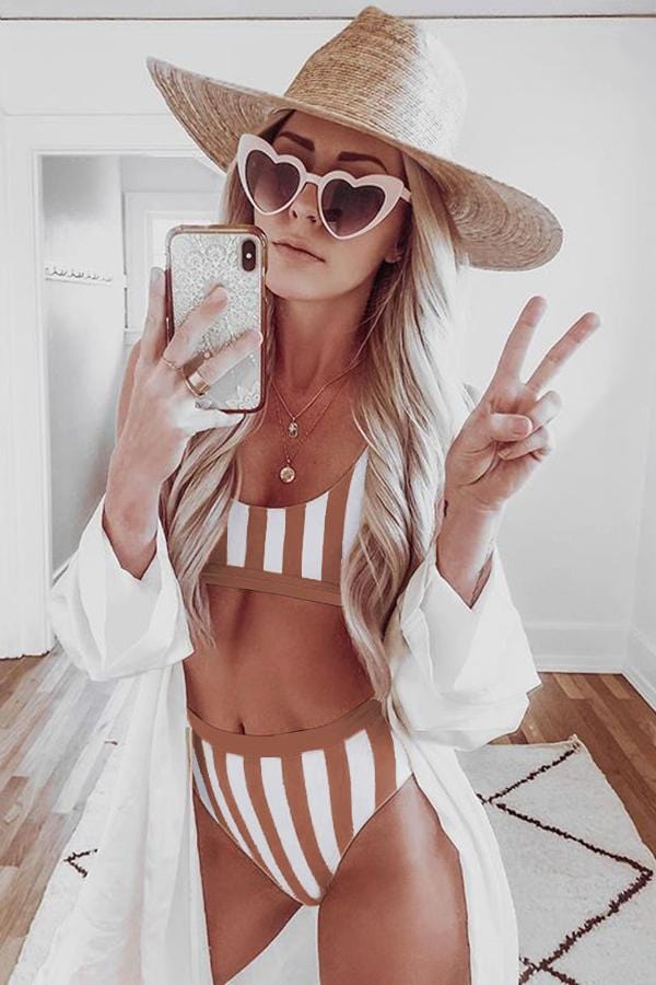 Striped Tank High Waist Bikini Various Bikini