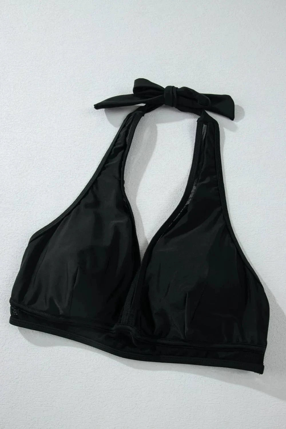 Sheer Mesh Edged Halter V Neck Push Up Bikini Set Vneck push up Bikini set
