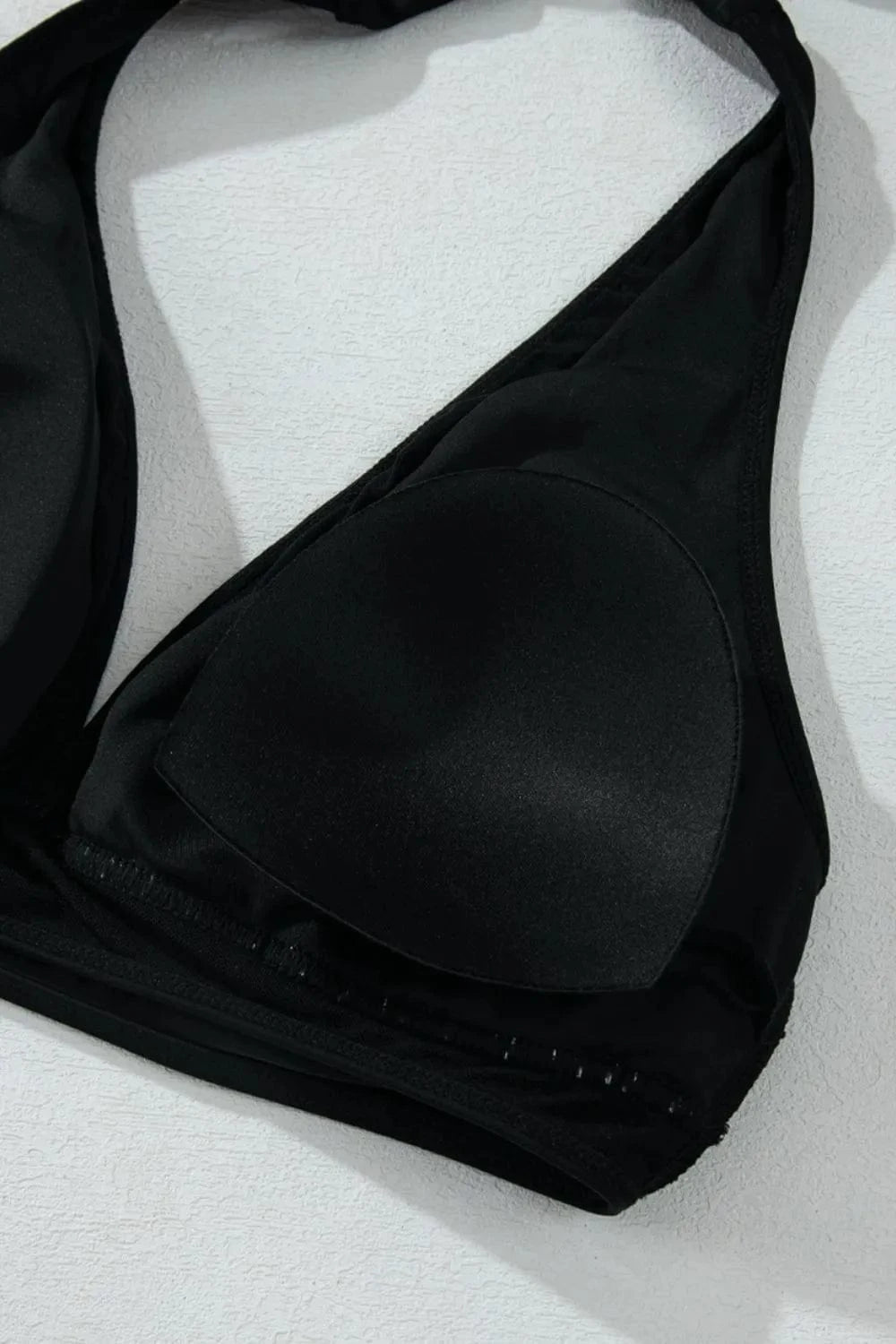 Sheer Mesh Edged Halter V Neck Push Up Bikini Set Vneck push up Bikini set