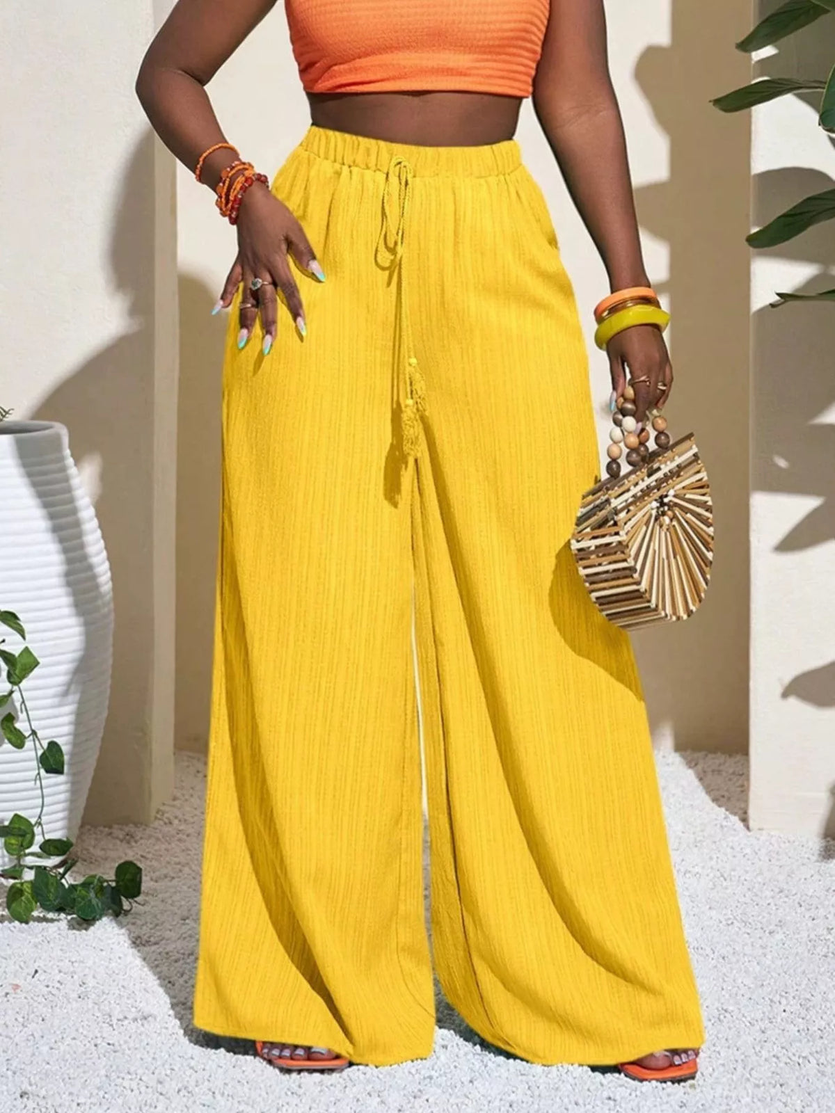 Drawstring Wide-Leg Pants