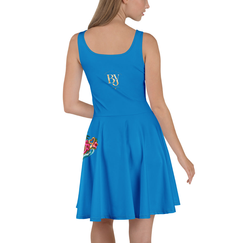 BY Island Glow — Robe trapèze tropicale bleue pour femme