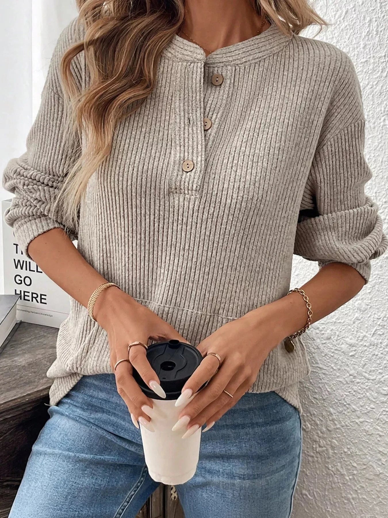 Women tops Button Detail Long Sleeve Top Button Detail Long Sleeve Top