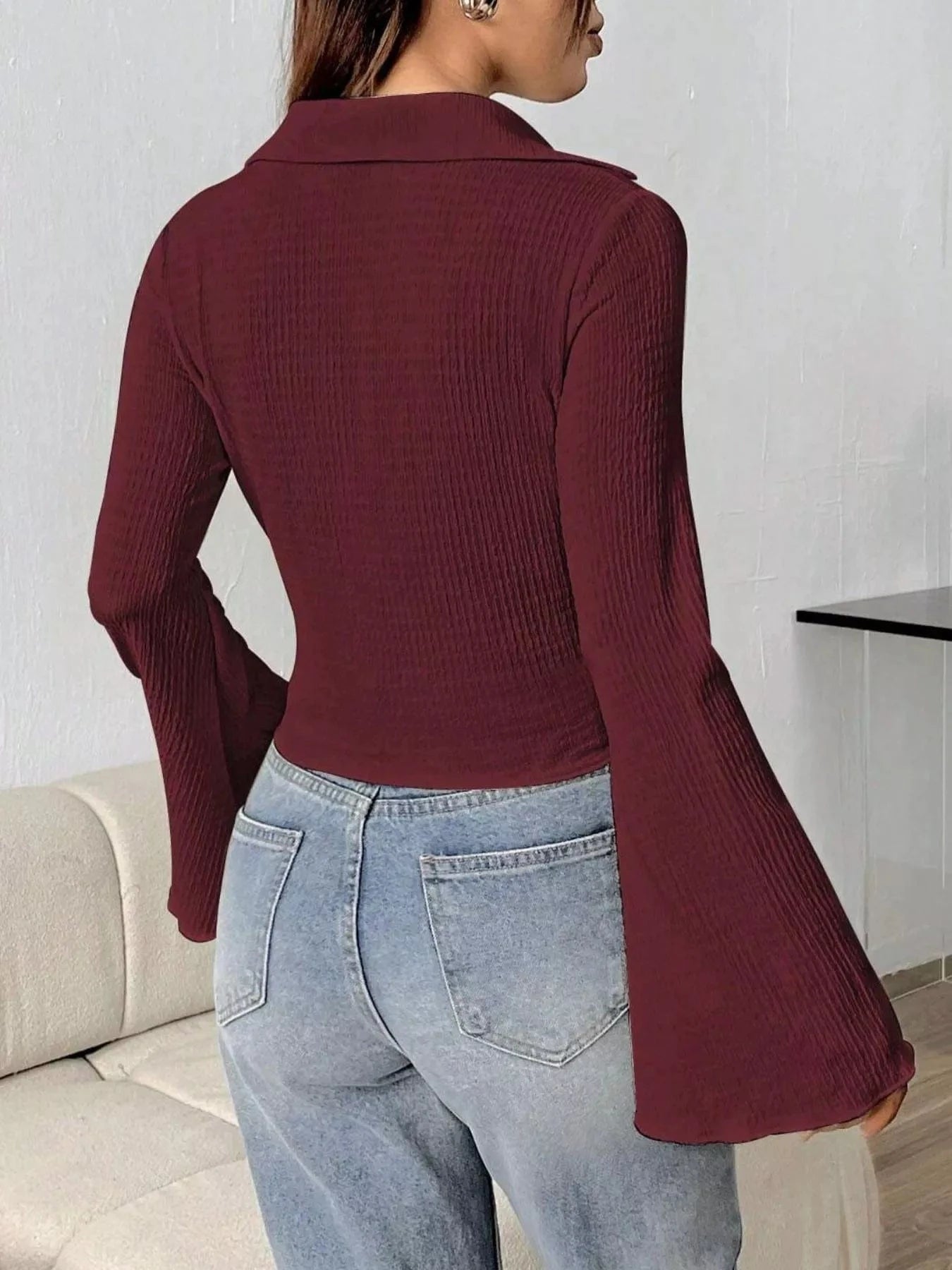 Women tops Button Up Flare Sleeve Shirt Button Up Flare Sleeve Shirt
