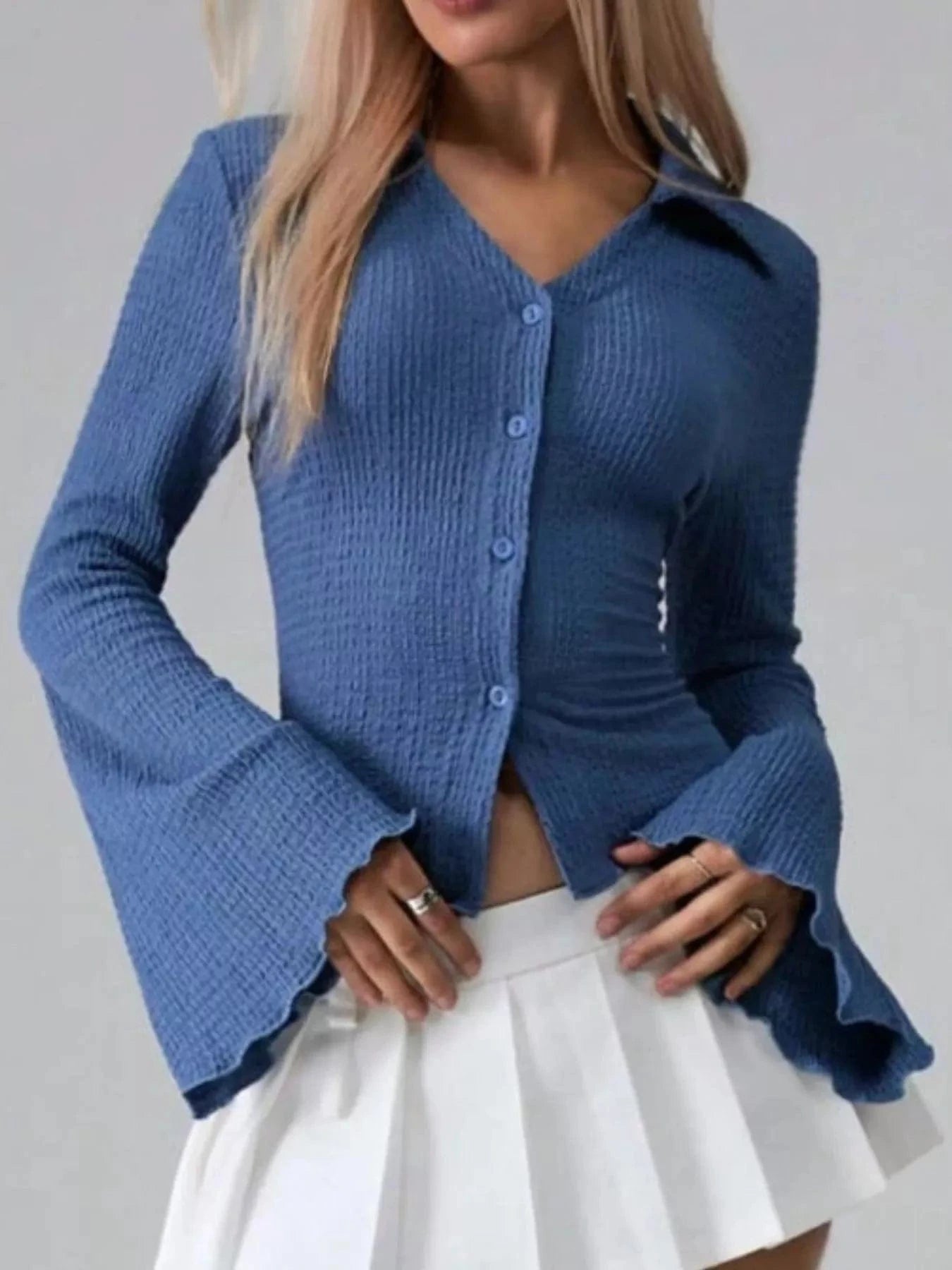 Women tops Button Up Flare Sleeve Shirt Button Up Flare Sleeve Shirt