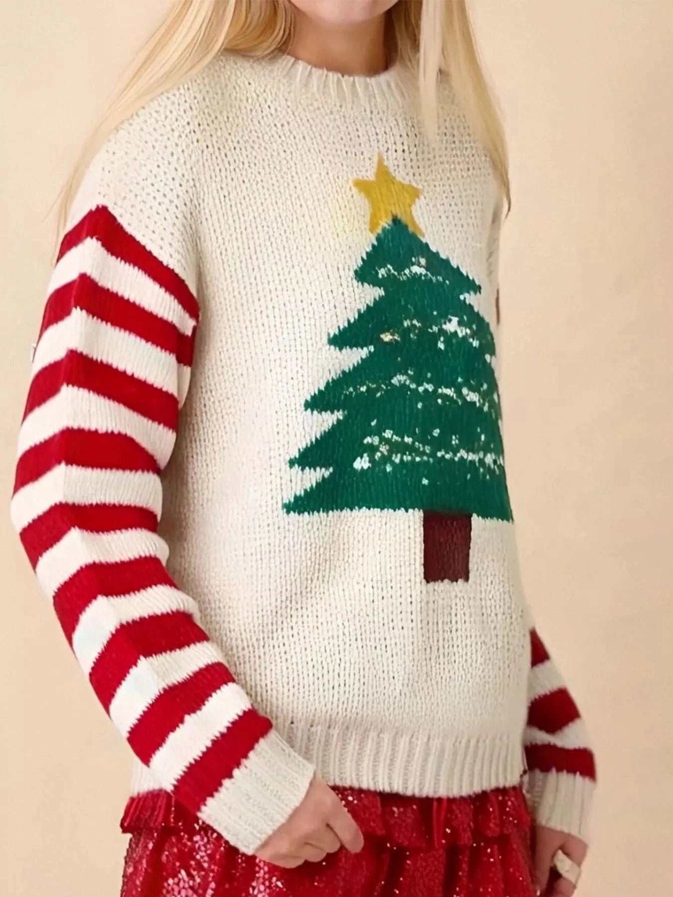 Women tops Christmas Tree Round Neck Sweater Christmas Tree Round Neck Sweater