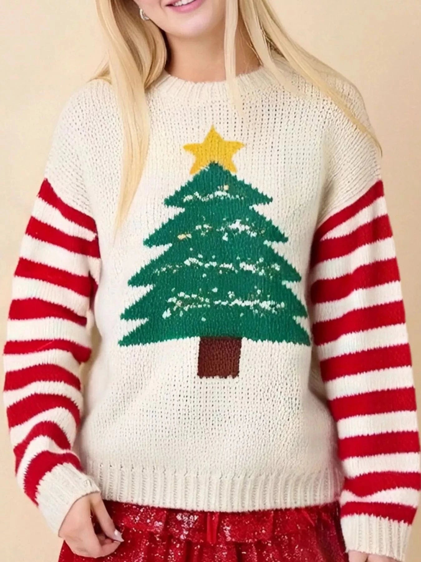 Women tops Christmas Tree Round Neck Sweater Christmas Tree Round Neck Sweater