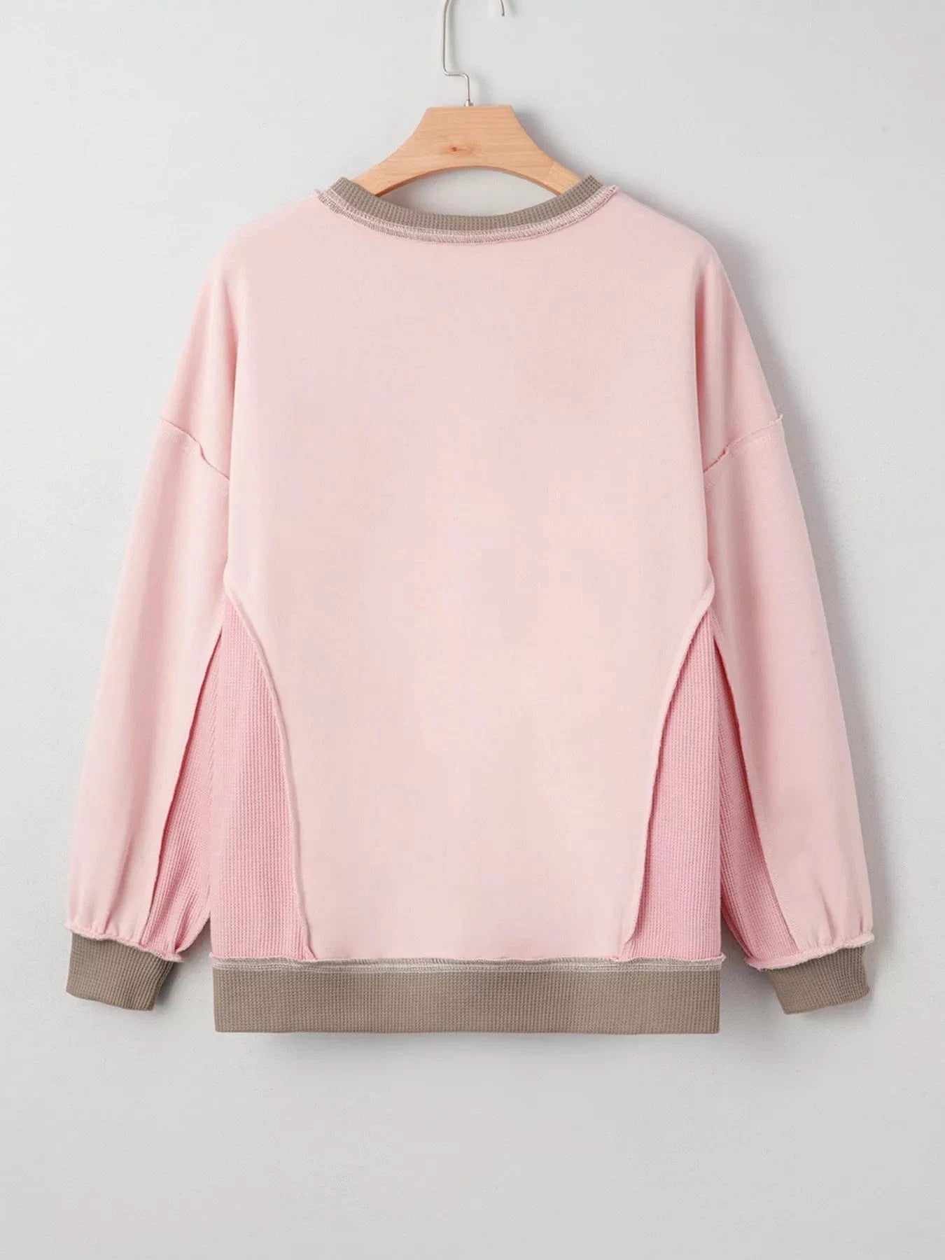 Women tops Color Block Mix Texture Waffle Patchwork Oversize Sweatshirt Color Block Mix Texture Waffle Patchwork Oversize Sweatshirt