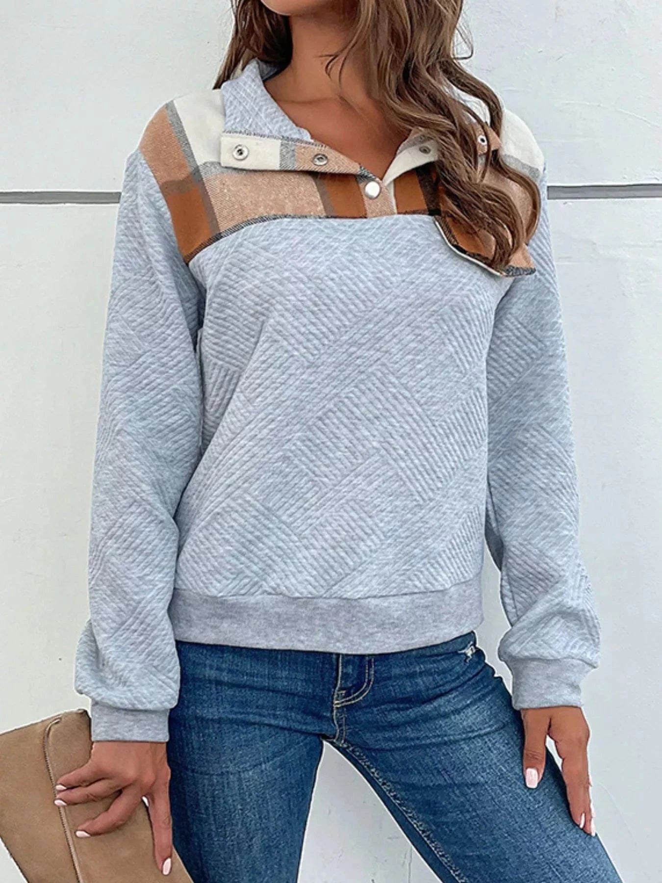 Women tops Color Block Texture Long Sleeve Sweatshirt Color Block Texture Long Sleeve Sweatshirt