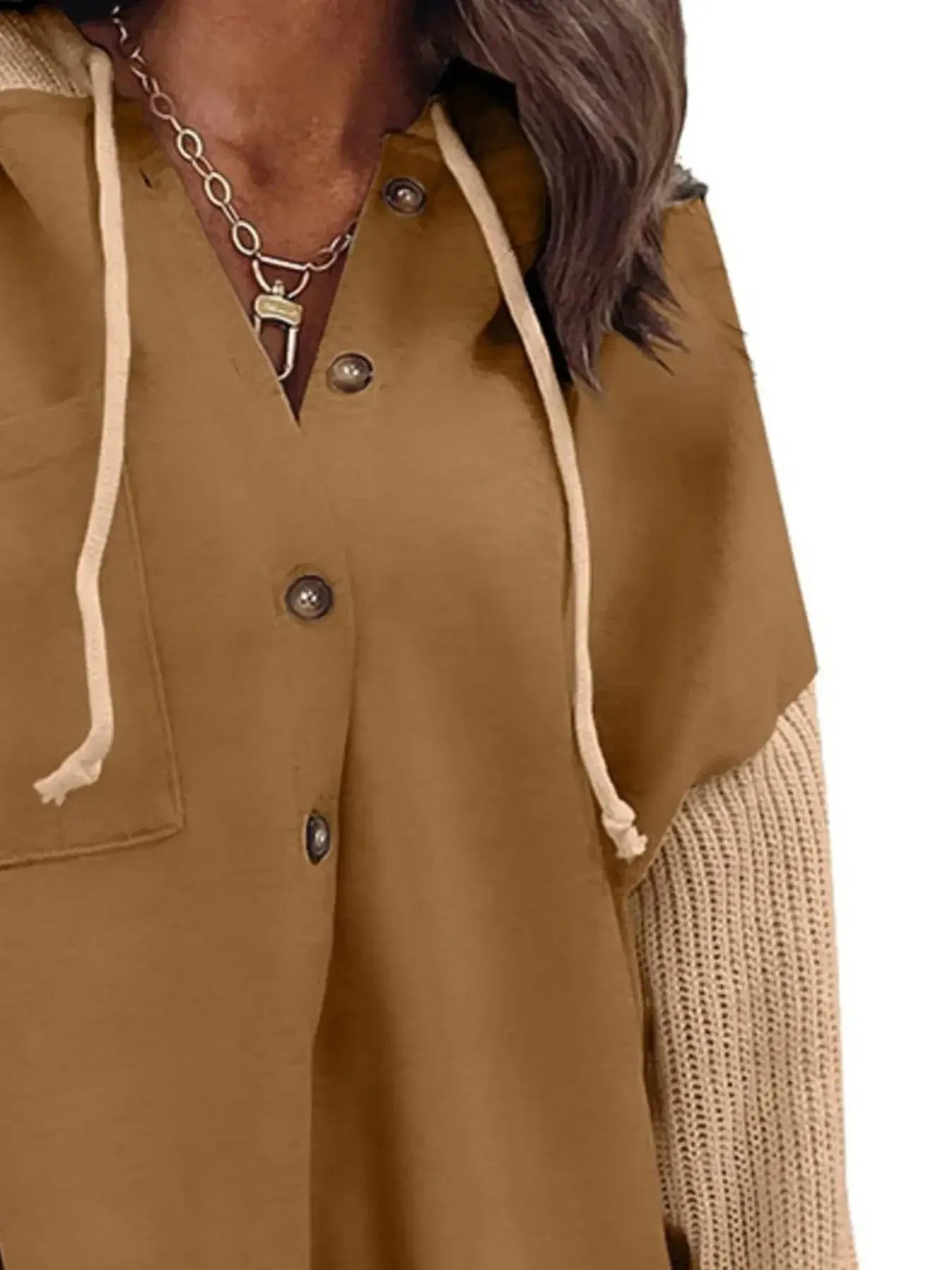 Women tops Drawstring Button Front Hoodie Drawstring Button Front Hoodie