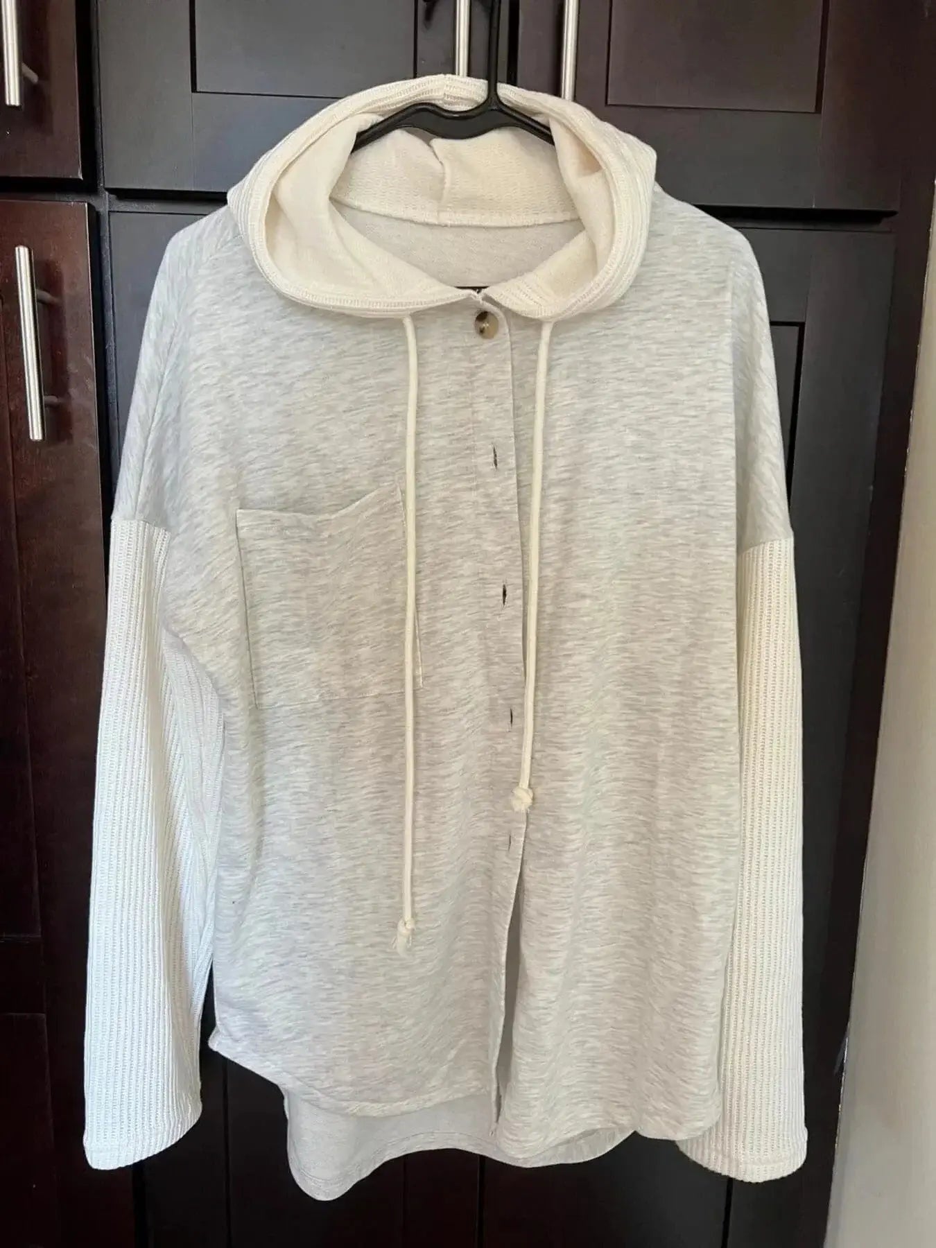 Women tops Drawstring Button Front Hoodie Drawstring Button Front Hoodie