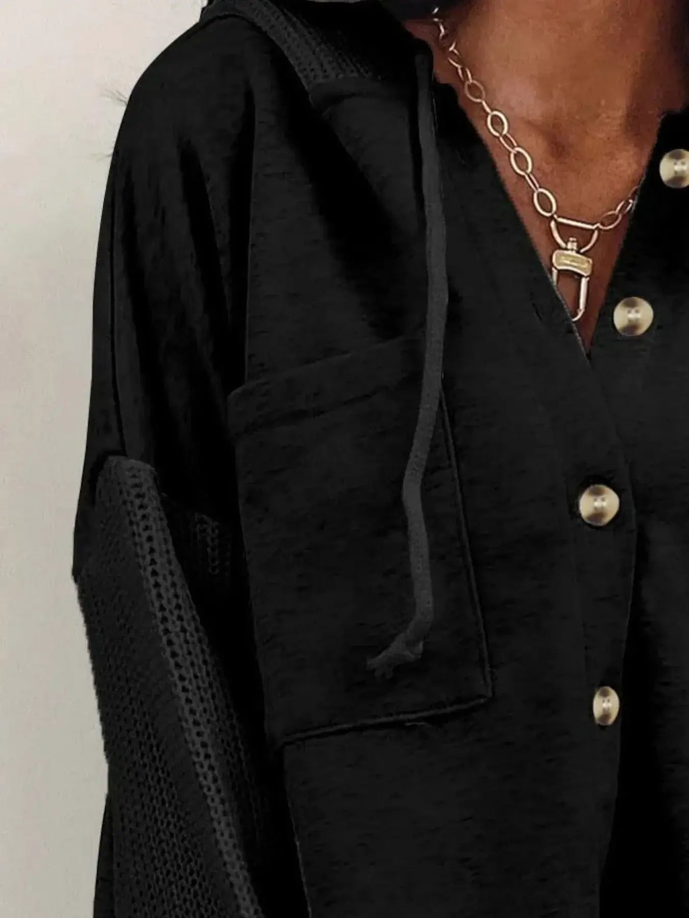 Women tops Drawstring Button Front Hoodie Drawstring Button Front Hoodie