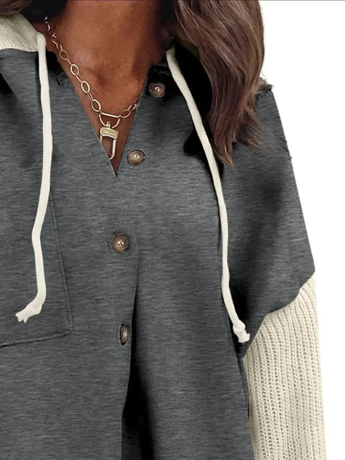 Women tops Drawstring Button Front Hoodie Drawstring Button Front Hoodie