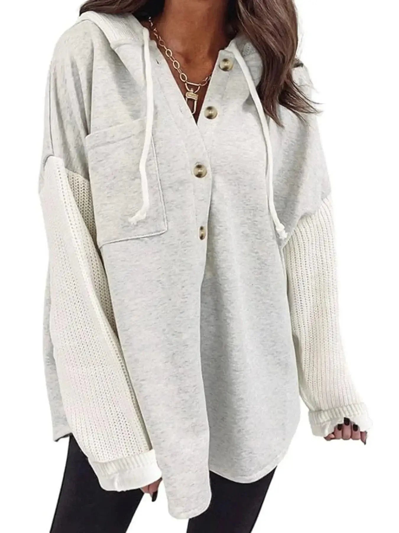 Women tops Drawstring Button Front Hoodie Drawstring Button Front Hoodie