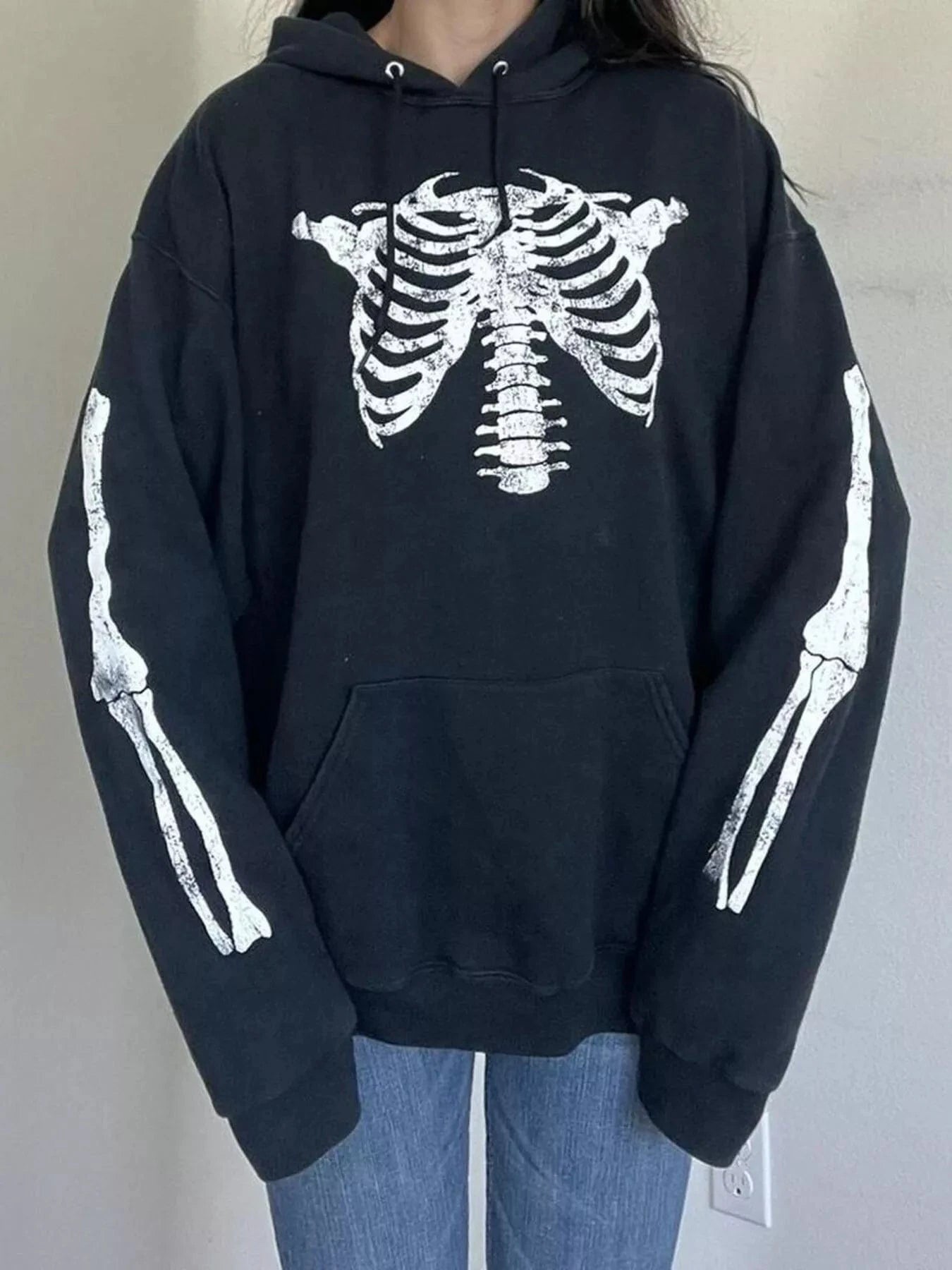 Women tops Drawstring Skeleton Long Sleeve Hoodie Drawstring Skeleton Long Sleeve Hoodie