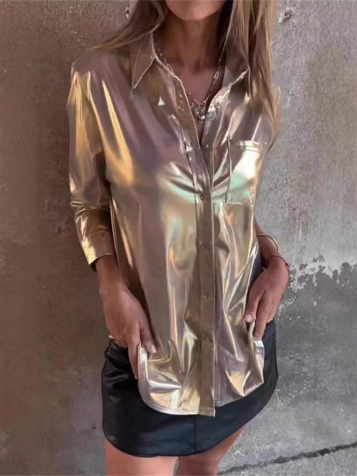 Women tops Full Size Button-Down Long Sleeve Shirt Plus Size Full Size Button-Down Long Sleeve Shirt Plus Size