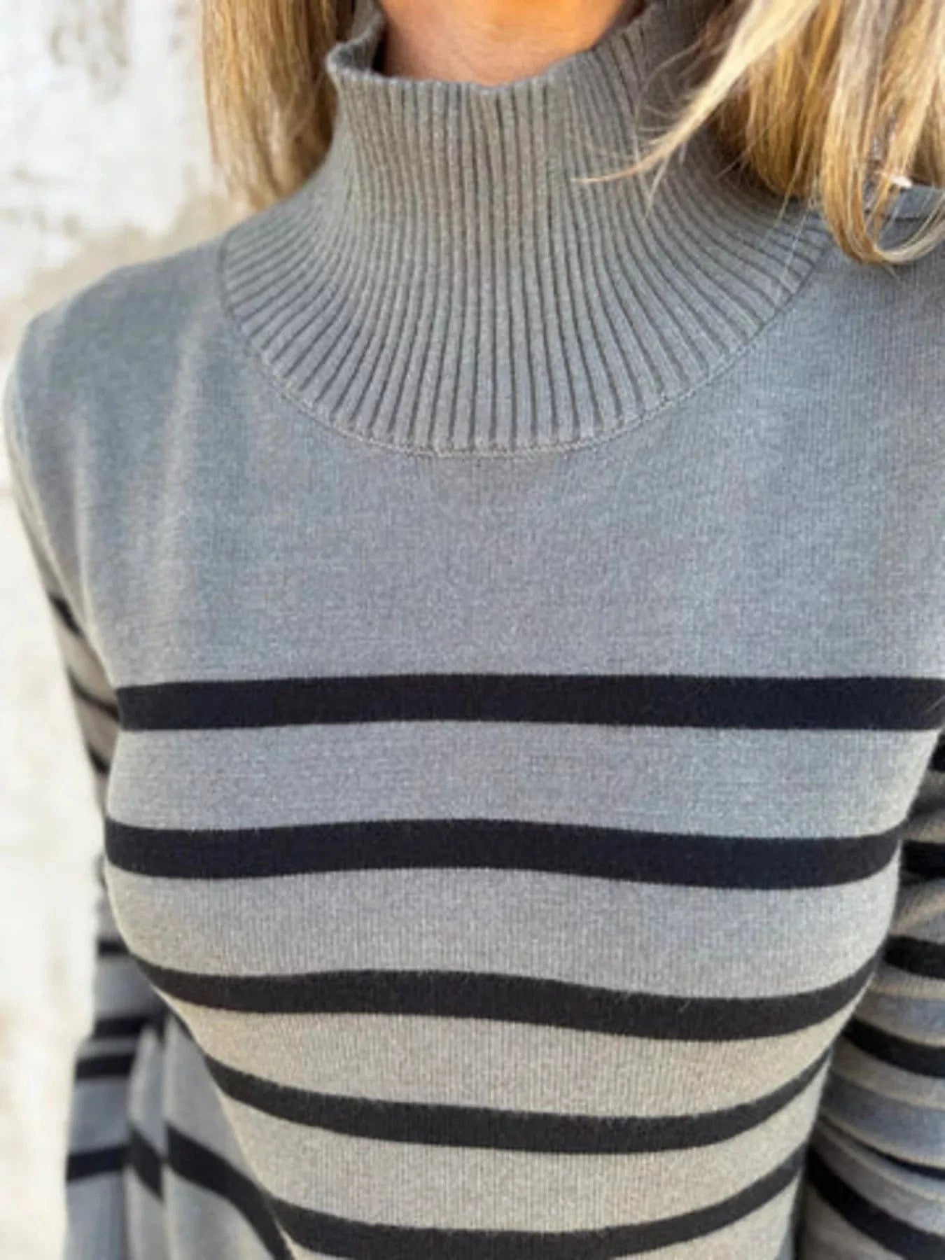 Women tops Full Size Striped Turtleneck Long Sleeve Sweater Plus Size Full Size Striped Turtleneck Long Sleeve Sweater Plus Size