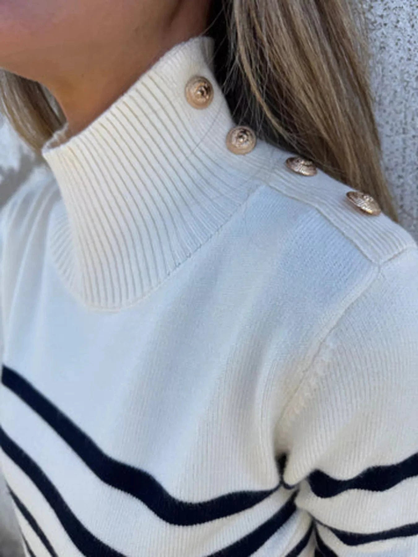 Women tops Full Size Striped Turtleneck Long Sleeve Sweater Plus Size Full Size Striped Turtleneck Long Sleeve Sweater Plus Size