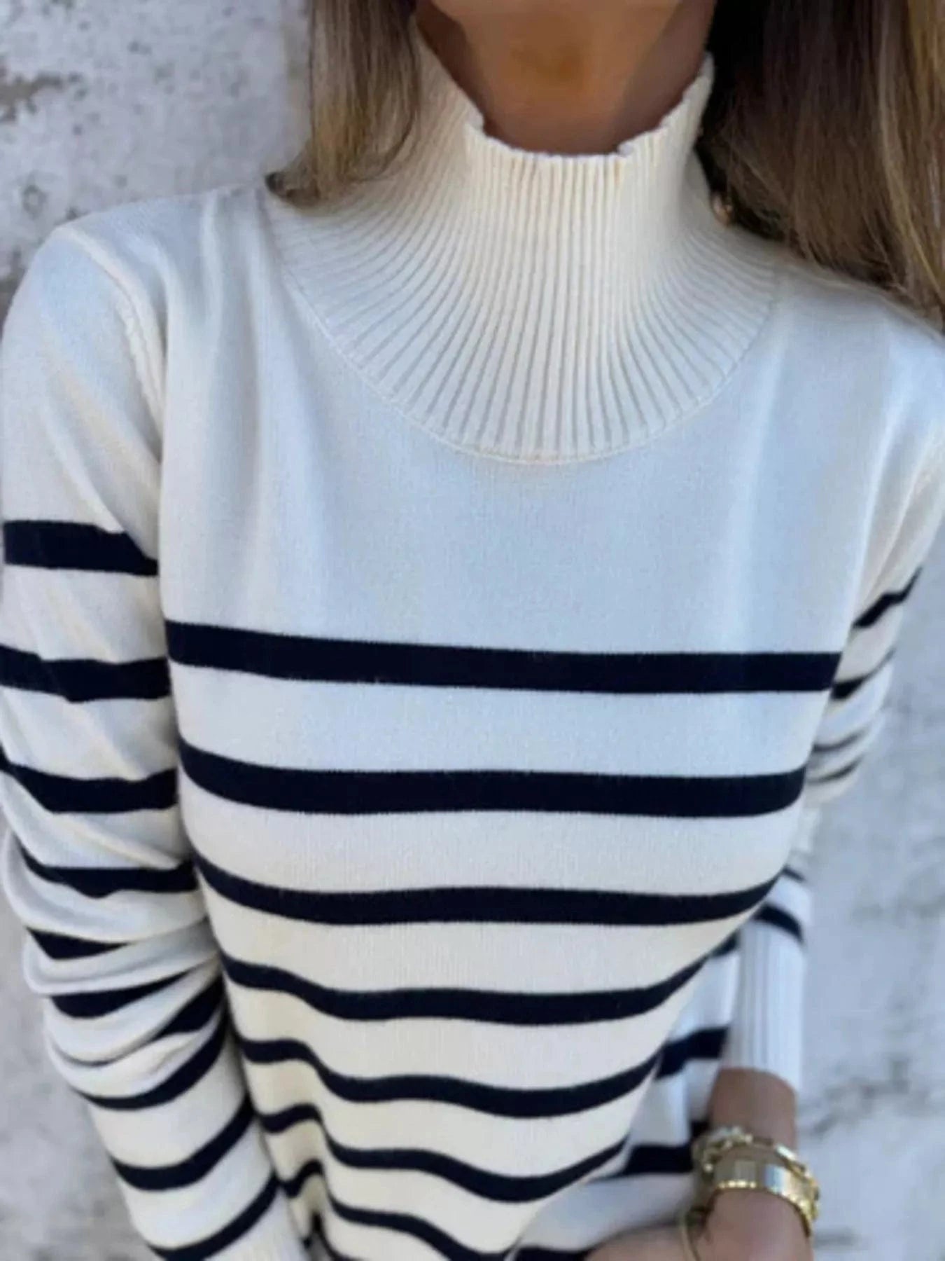 Women tops Full Size Striped Turtleneck Long Sleeve Sweater Plus Size Full Size Striped Turtleneck Long Sleeve Sweater Plus Size