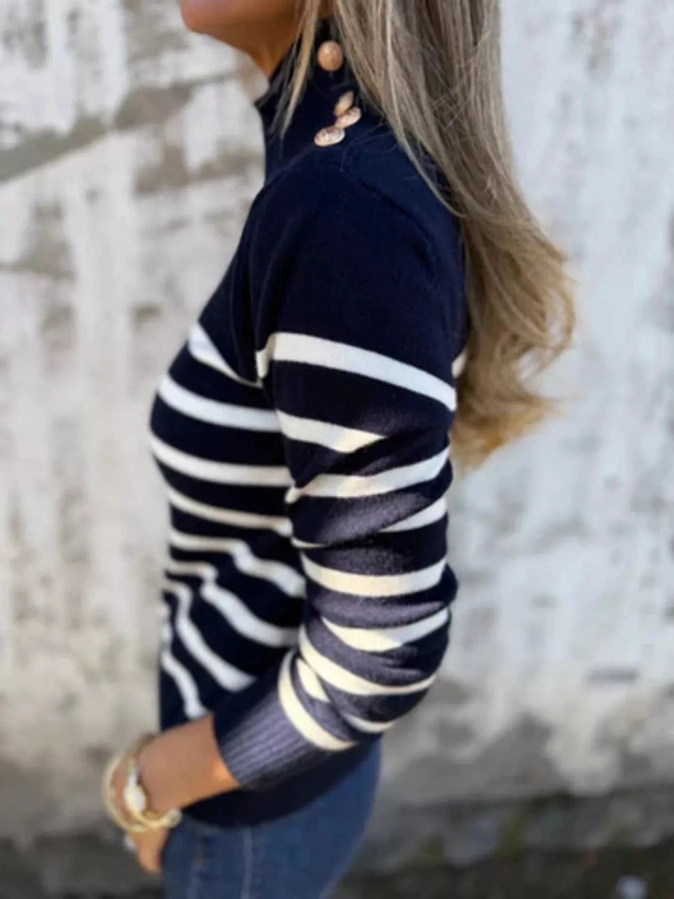 Women tops Full Size Striped Turtleneck Long Sleeve Sweater Plus Size Full Size Striped Turtleneck Long Sleeve Sweater Plus Size