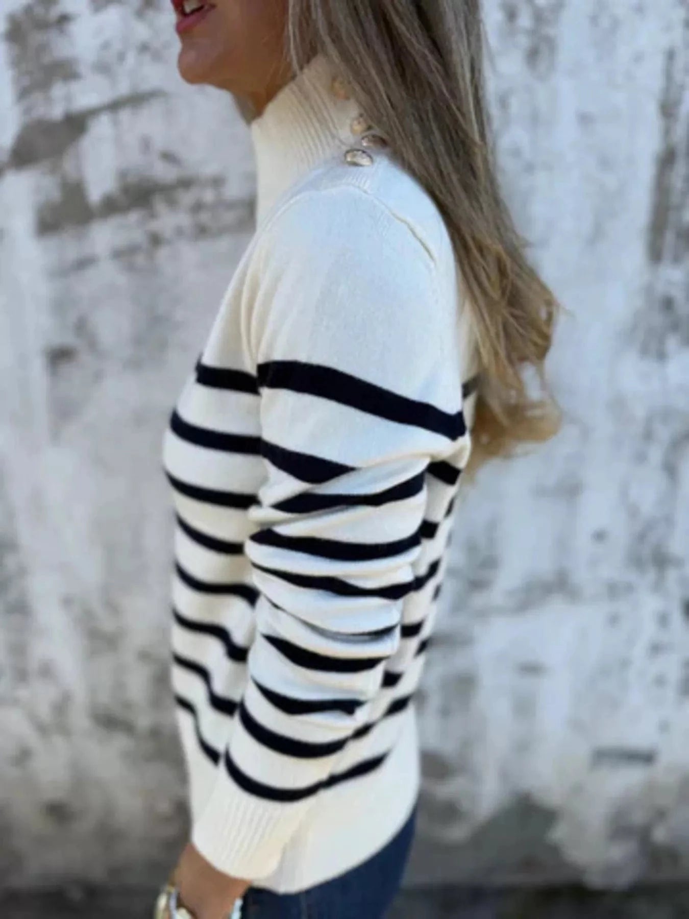Women tops Full Size Striped Turtleneck Long Sleeve Sweater Plus Size Full Size Striped Turtleneck Long Sleeve Sweater Plus Size