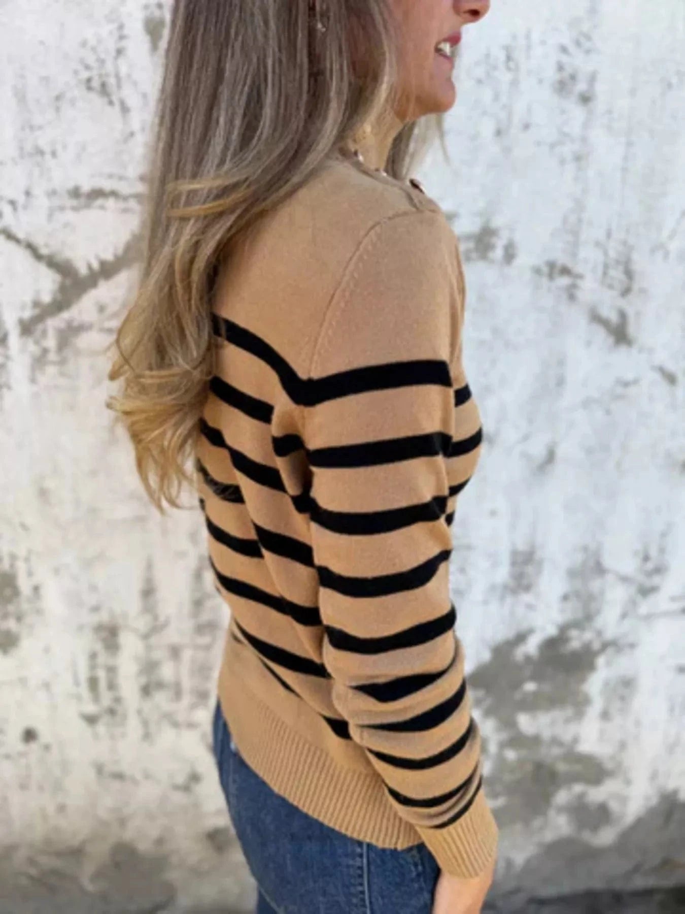 Women tops Full Size Striped Turtleneck Long Sleeve Sweater Plus Size Full Size Striped Turtleneck Long Sleeve Sweater Plus Size