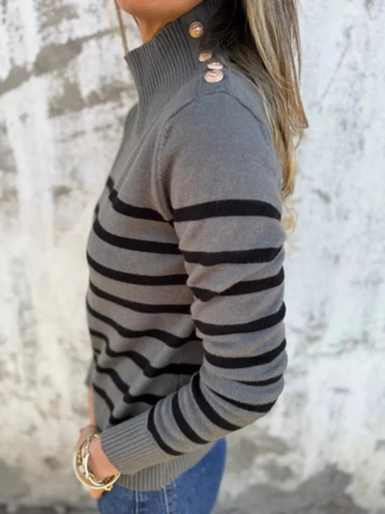 Women tops Full Size Striped Turtleneck Long Sleeve Sweater Plus Size Full Size Striped Turtleneck Long Sleeve Sweater Plus Size