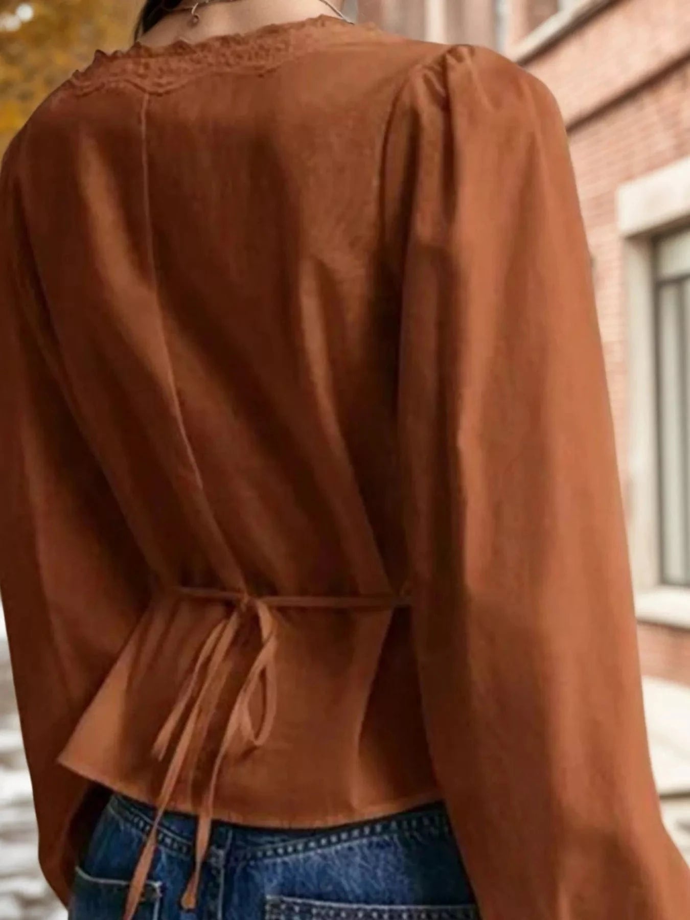 Women tops Lace Detail Balloon Sleeve Blouse Lace Detail Balloon Sleeve Blouse