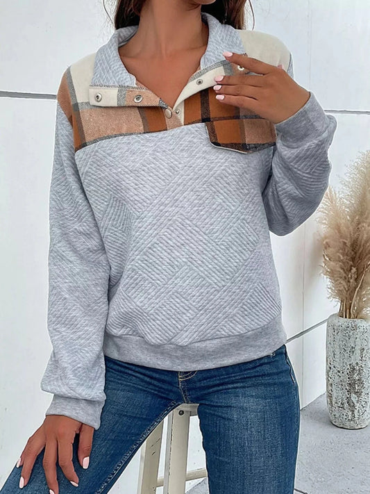 Women tops Light Gray / S Color Block Texture Long Sleeve Sweatshirt Color Block Texture Long Sleeve Sweatshirt