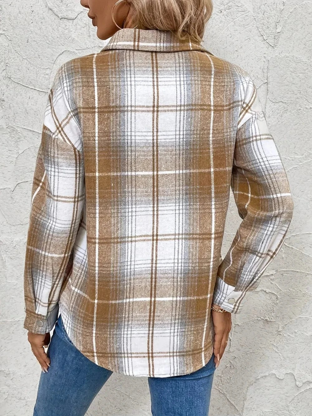 Women tops Plaid Collared Neck Half Zip Long Sleeve Top Plaid Collared Neck Half Zip Long Sleeve Top