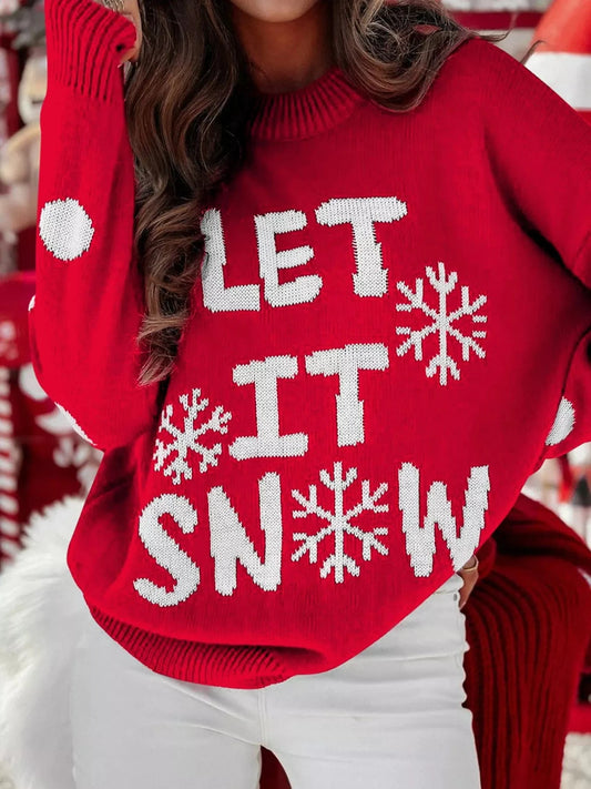 Women tops Red Dahlia / S LET IT SNOW Christmas Loose Sweater LET IT SNOW Christmas Loose Sweater