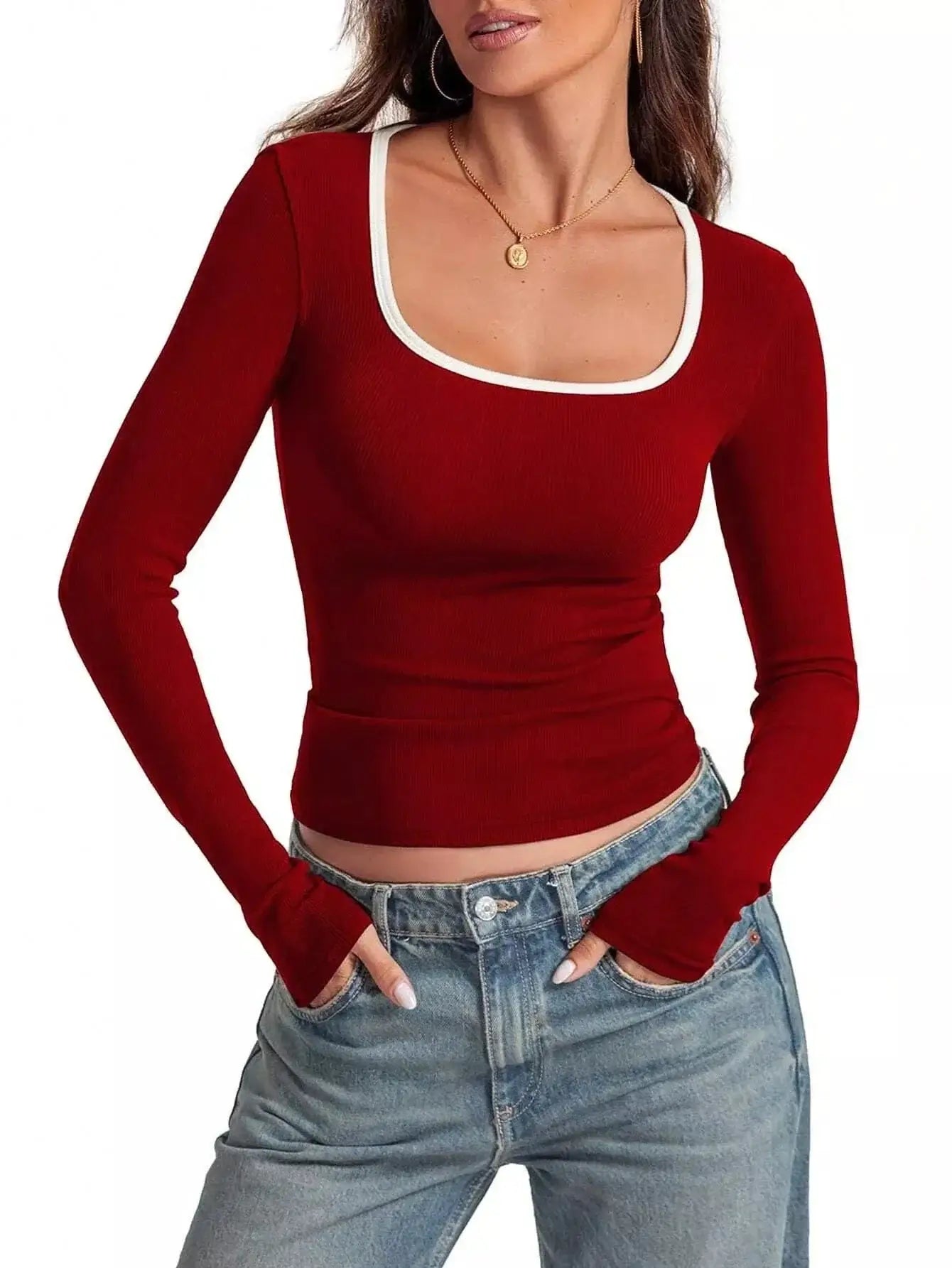 Women tops Scoop Neck Long Sleeve T-Shirt Scoop Neck Long Sleeve T-Shirt