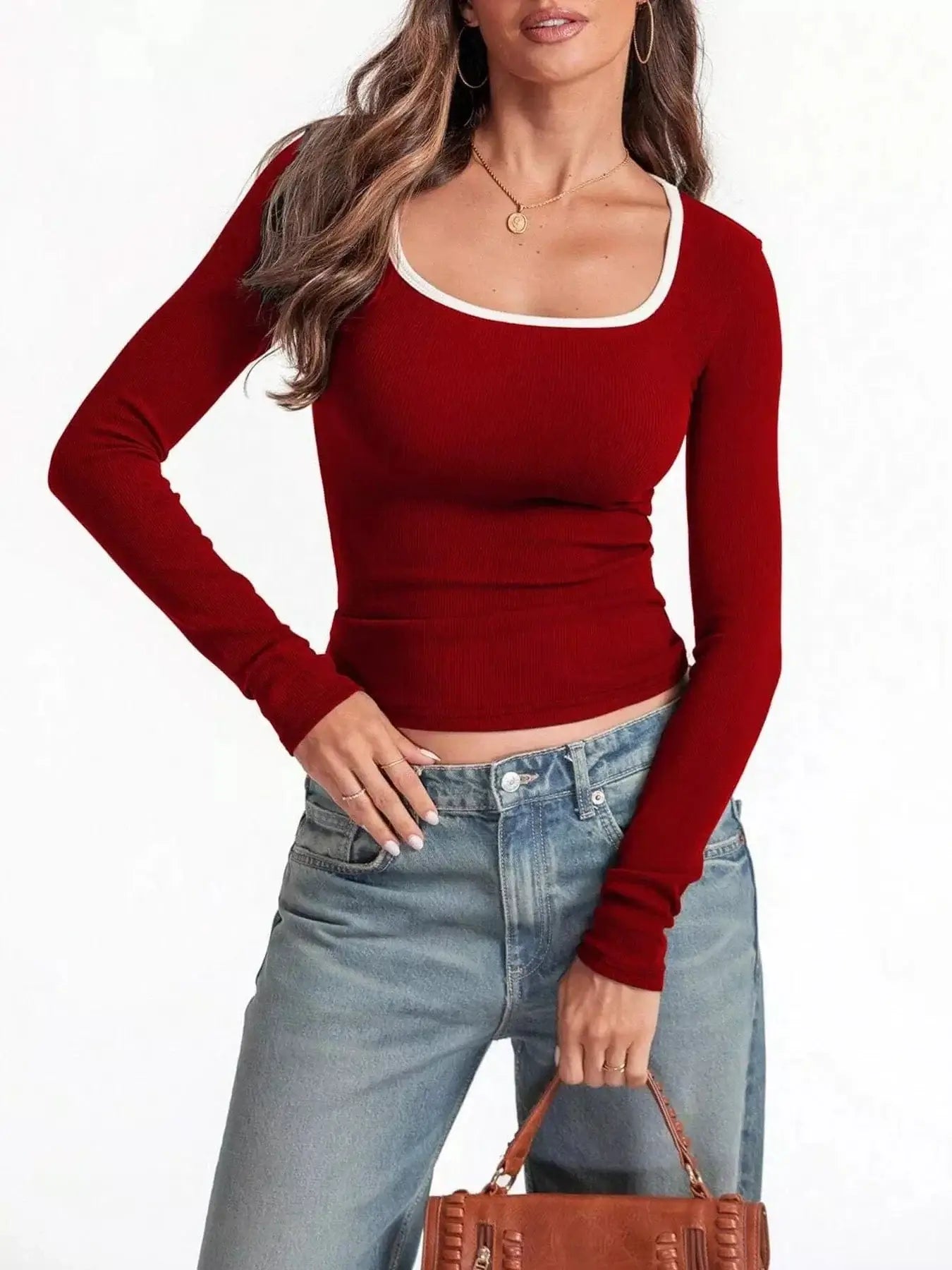 Women tops Scoop Neck Long Sleeve T-Shirt Scoop Neck Long Sleeve T-Shirt