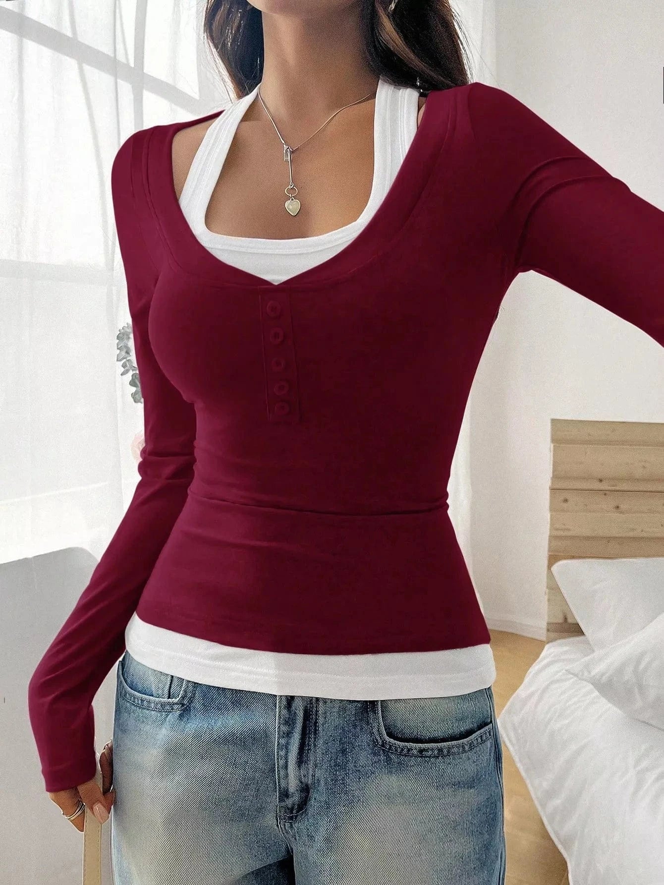Women tops Scoop Neck Long Sleeve T-Shirt Scoop Neck Long Sleeve T-Shirt