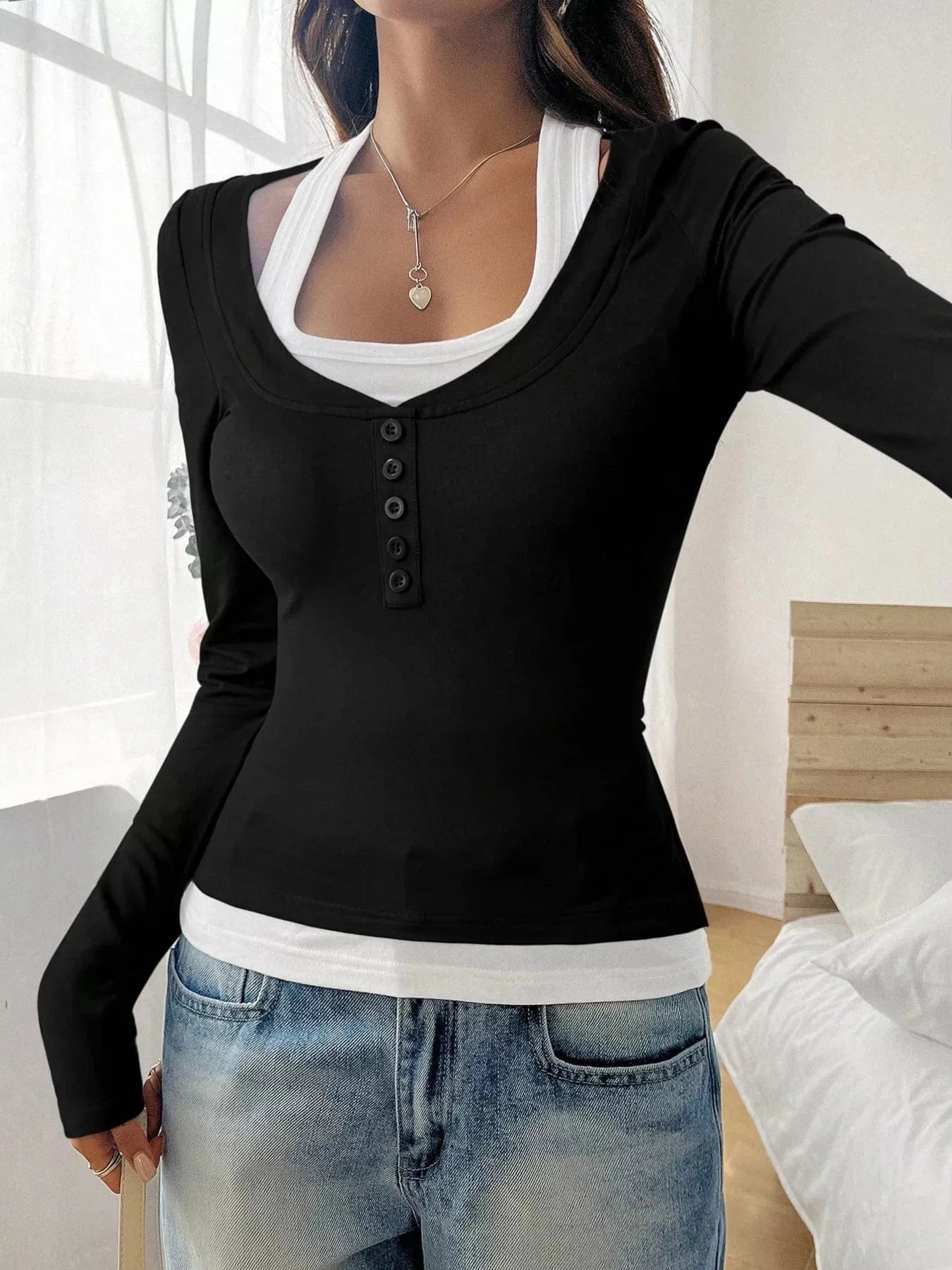 Women tops Scoop Neck Long Sleeve T-Shirt Scoop Neck Long Sleeve T-Shirt