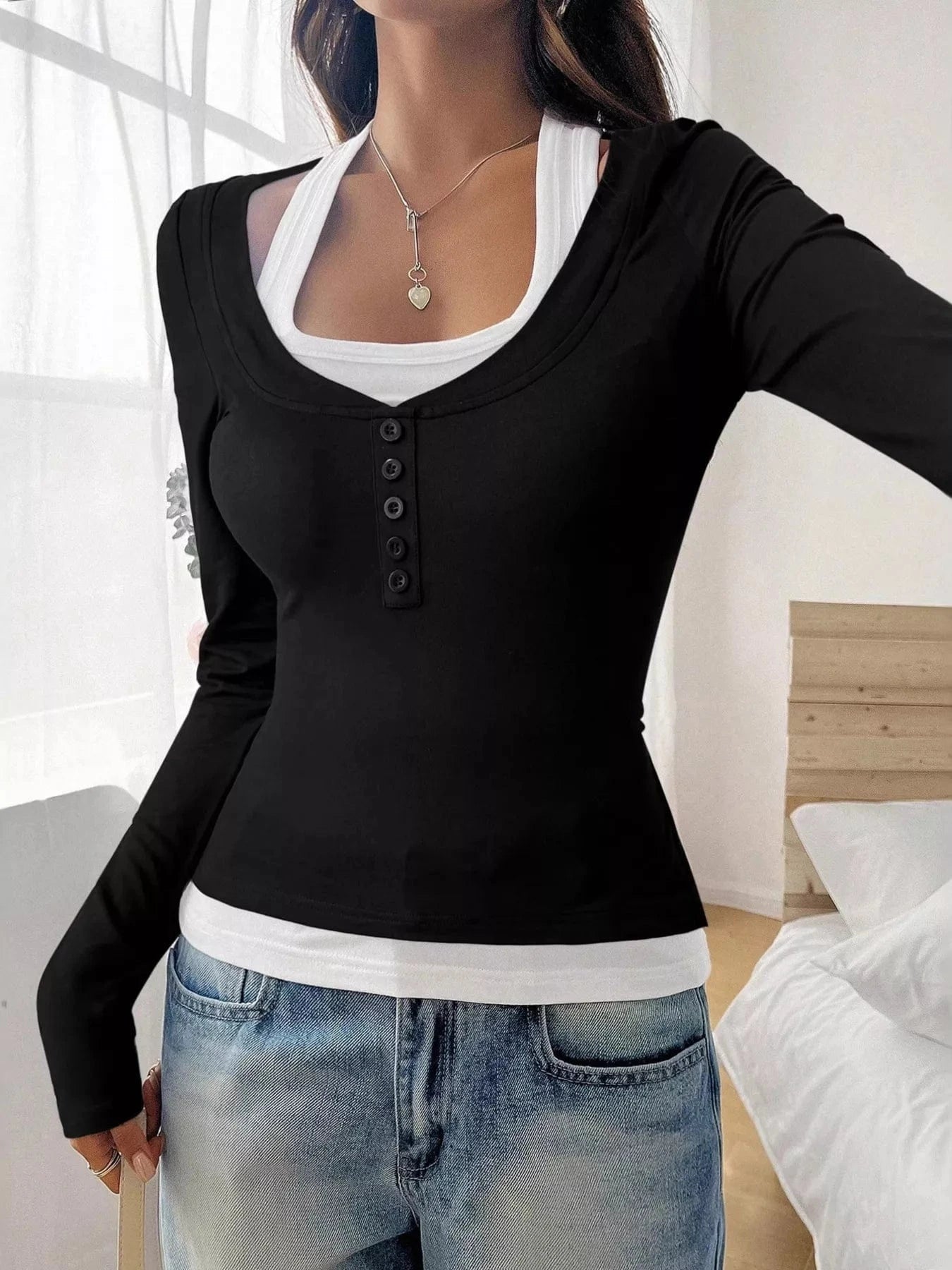 Women tops Scoop Neck Long Sleeve T-Shirt Scoop Neck Long Sleeve T-Shirt