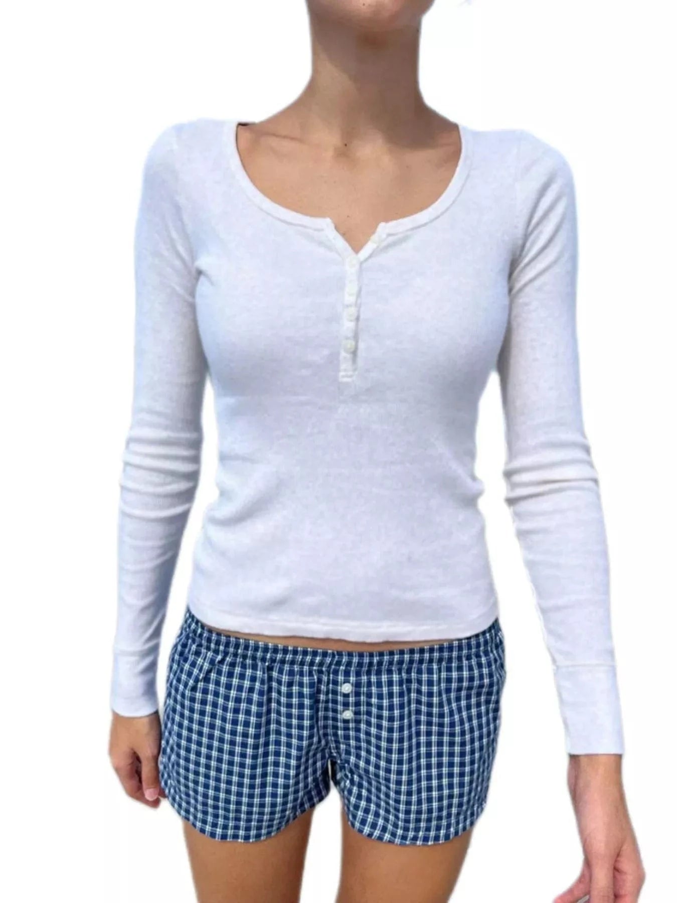 Women tops Striped Long Sleeve Henley T-Shirt Striped Long Sleeve Henley T-Shirt