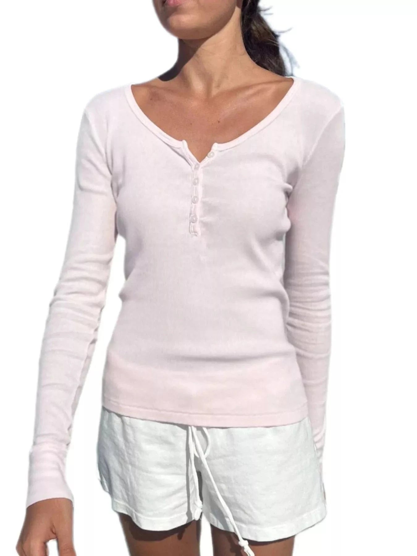 Women tops Striped Long Sleeve Henley T-Shirt Striped Long Sleeve Henley T-Shirt