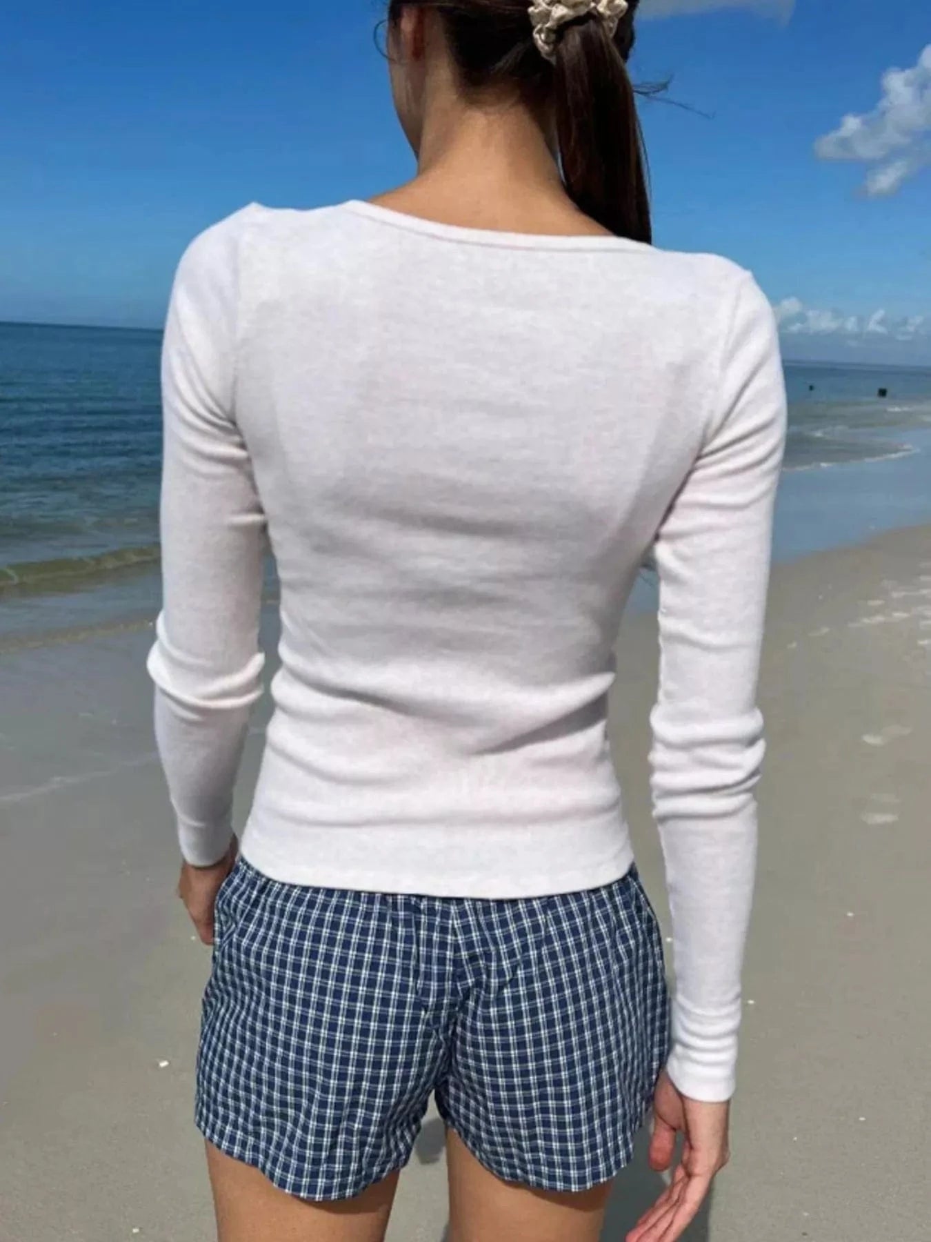 Women tops Striped Long Sleeve Henley T-Shirt Striped Long Sleeve Henley T-Shirt