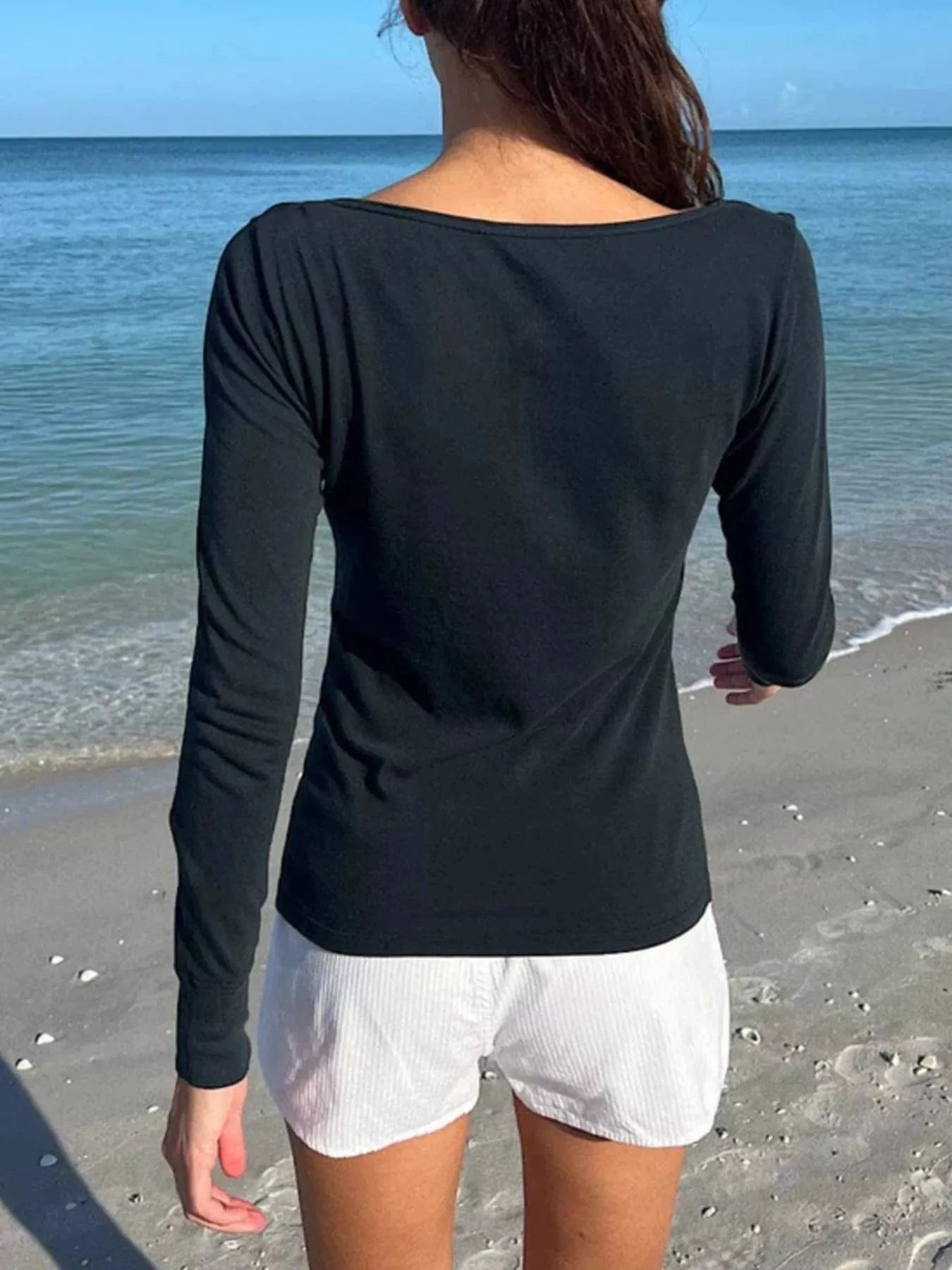 Women tops Striped Long Sleeve Henley T-Shirt Striped Long Sleeve Henley T-Shirt
