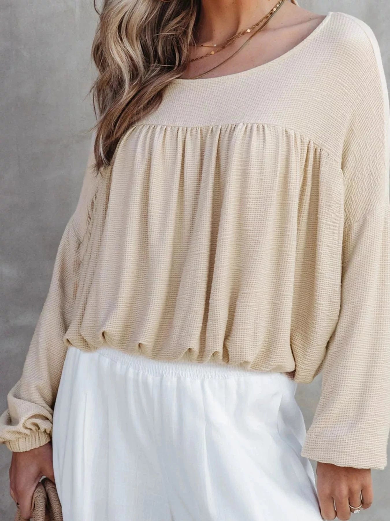 Women tops Textured Drop Shoulder Long Sleeve Top Textured Drop Shoulder Long Sleeve Top