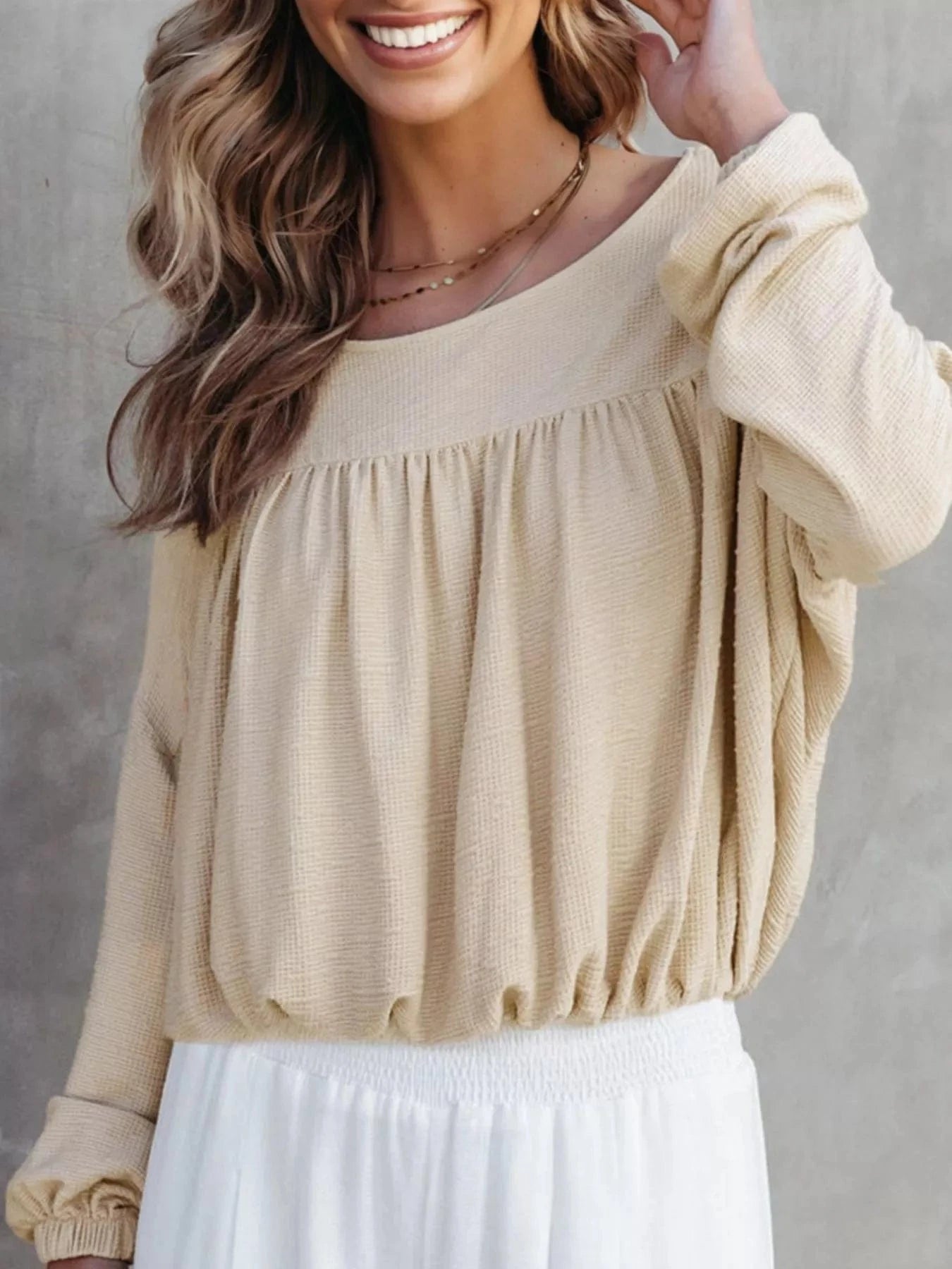 Women tops Textured Drop Shoulder Long Sleeve Top Textured Drop Shoulder Long Sleeve Top