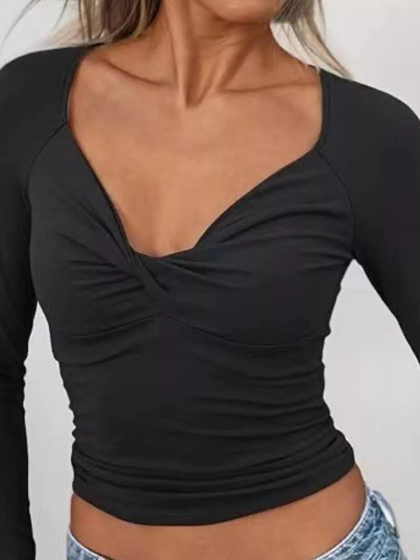 Women tops Twist Front Long Sleeve Fitted T-Shirt Twist Front Long Sleeve Fitted T-Shirt