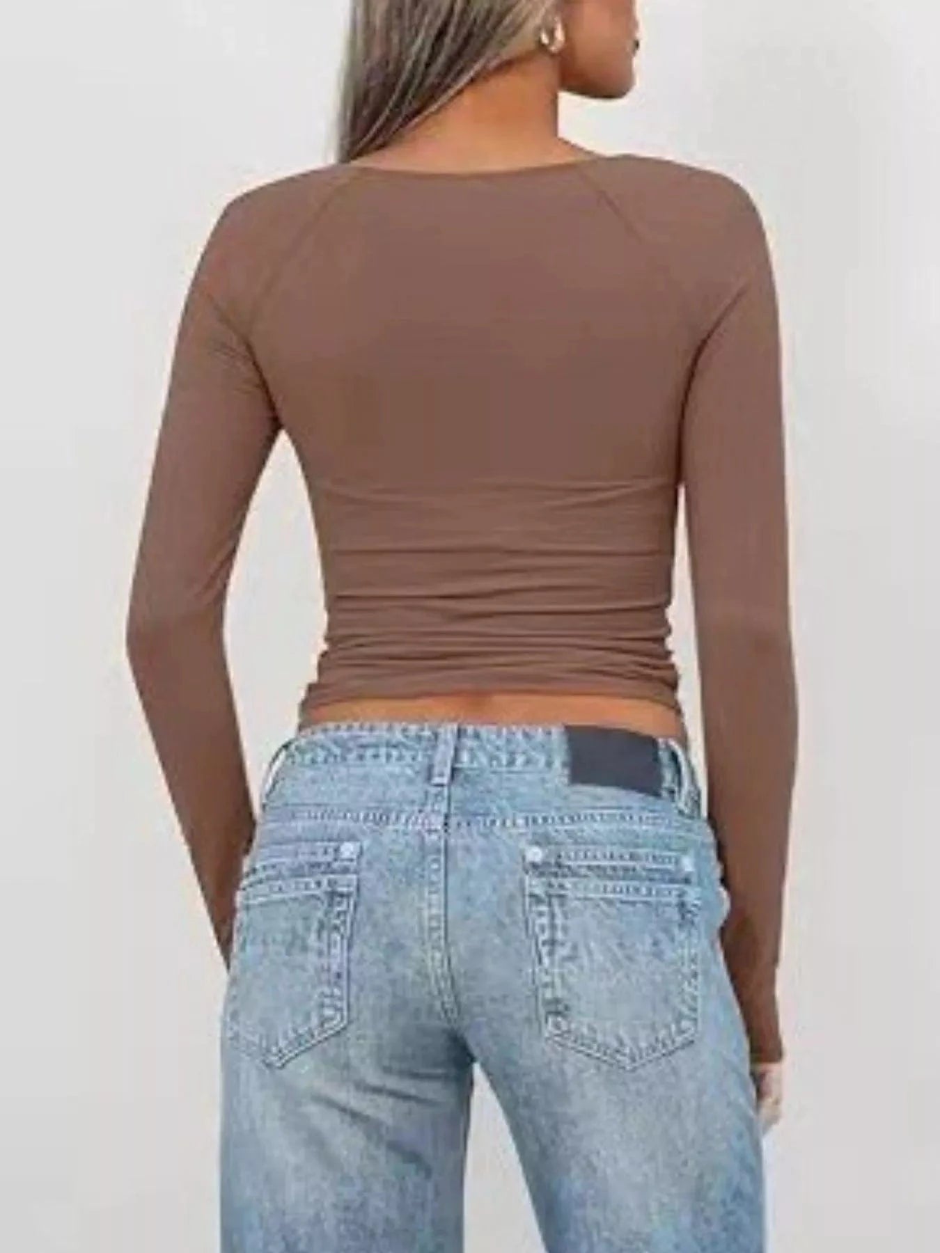 Women tops Twist Front Long Sleeve Fitted T-Shirt Twist Front Long Sleeve Fitted T-Shirt