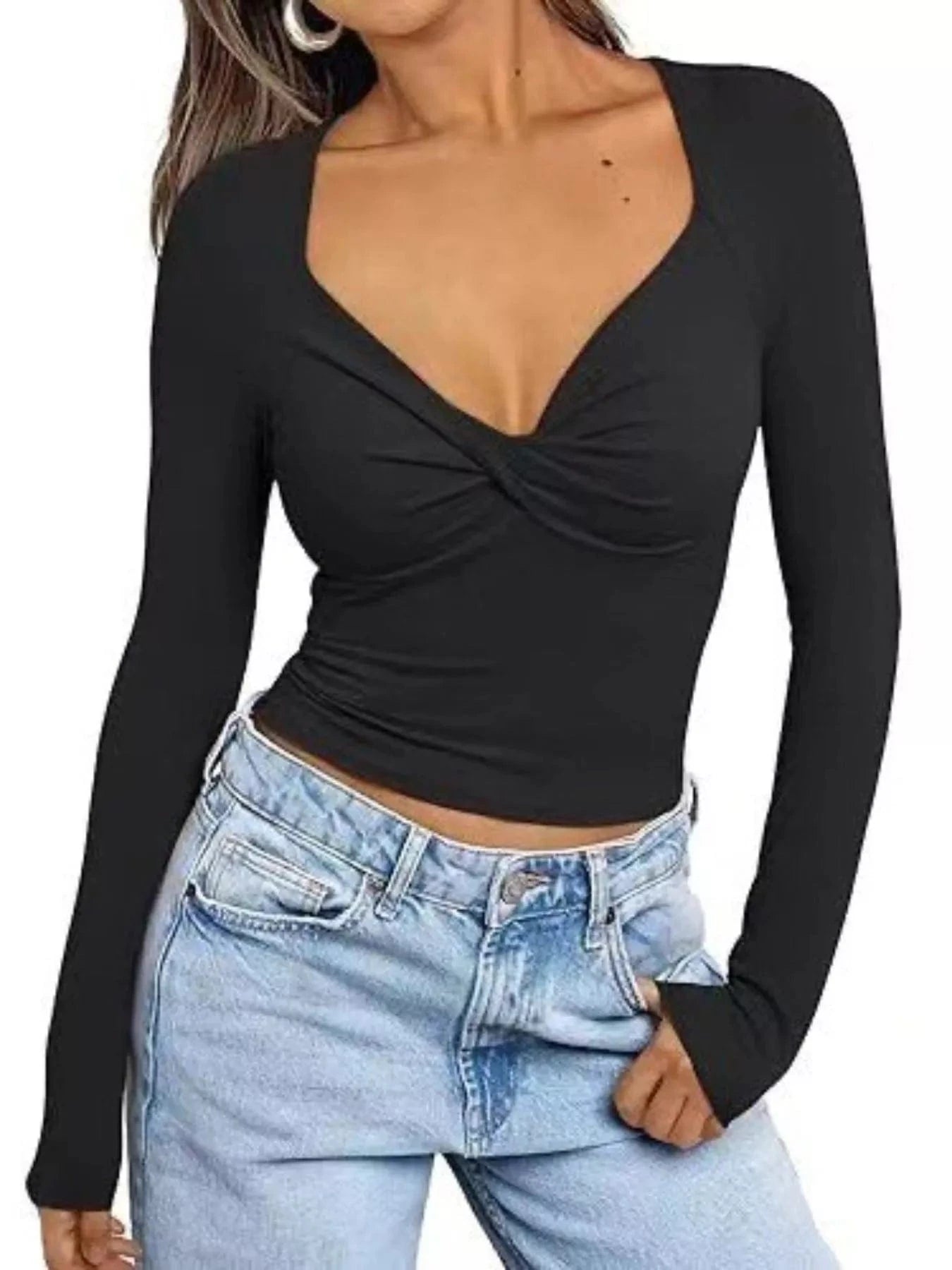 Women tops Twist Front Long Sleeve Fitted T-Shirt Twist Front Long Sleeve Fitted T-Shirt
