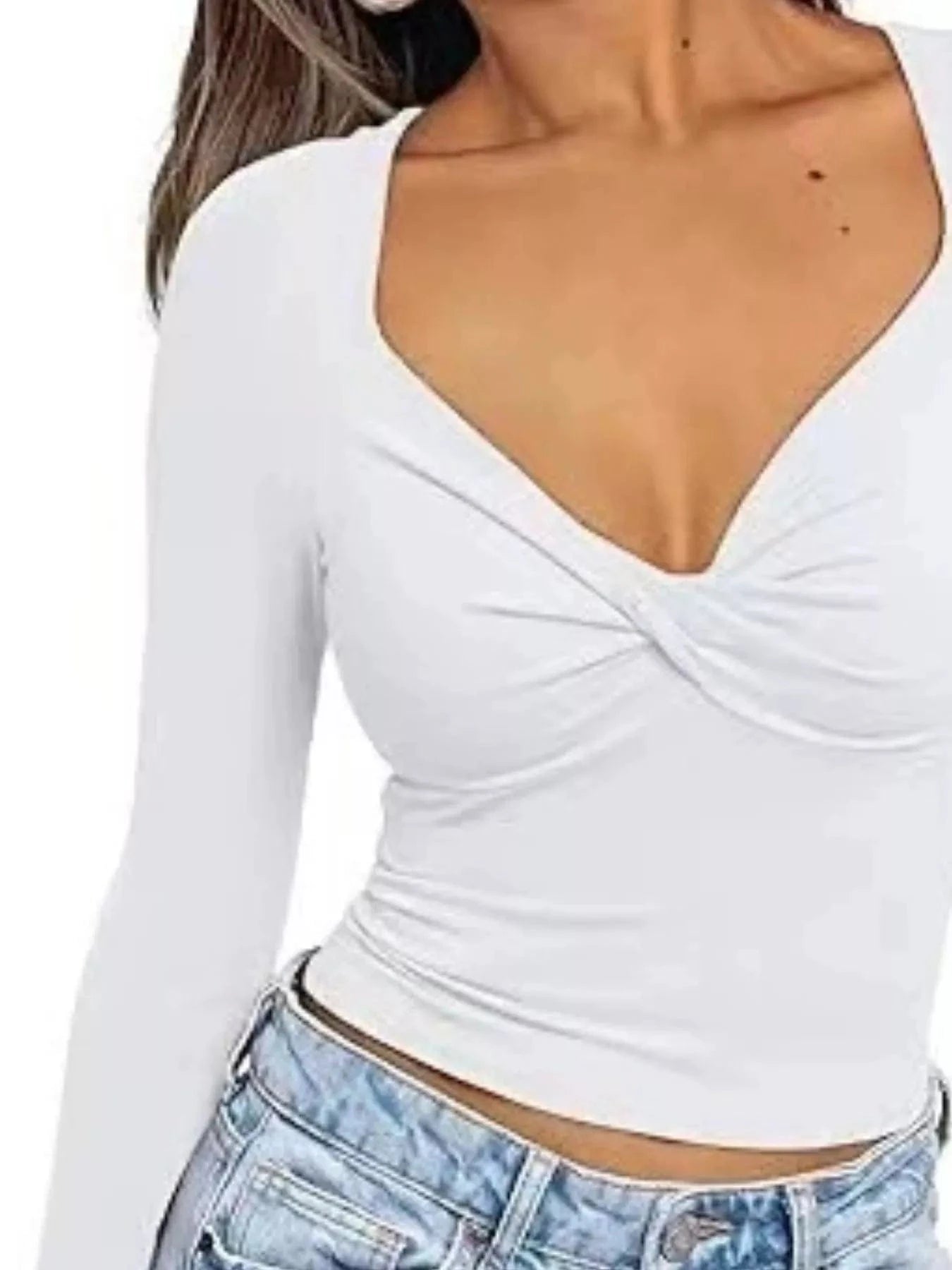 Women tops Twist Front Long Sleeve Fitted T-Shirt Twist Front Long Sleeve Fitted T-Shirt