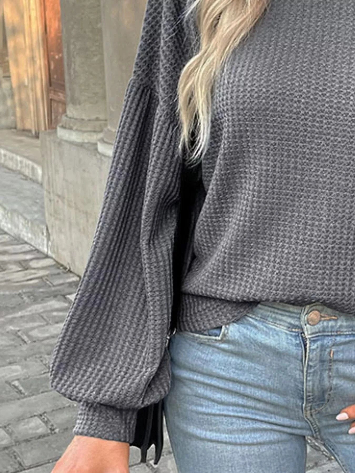 Women tops Waffle Knit Round Neck Top Waffle Knit Round Neck Top