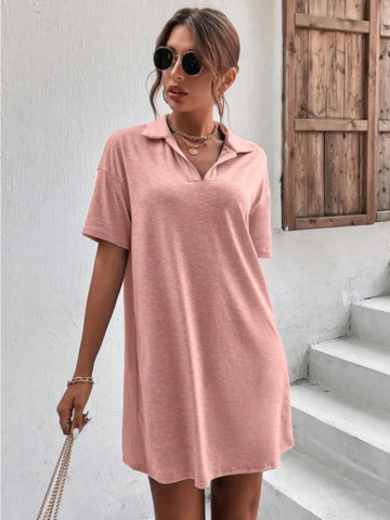 Johnny-Collar Short-Sleeve Polo Dress - product view 1